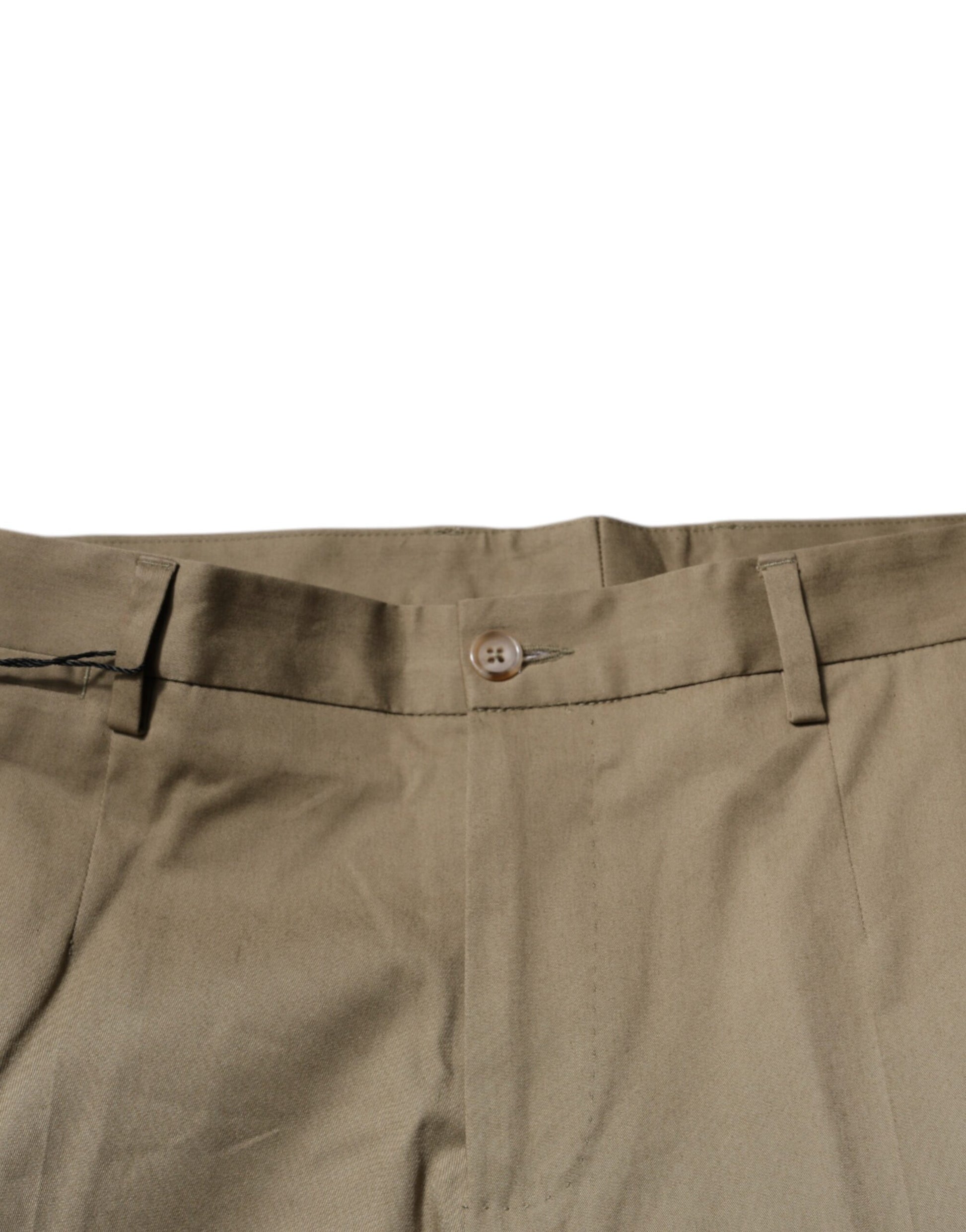 Tan dress pants with belt loops and button closure