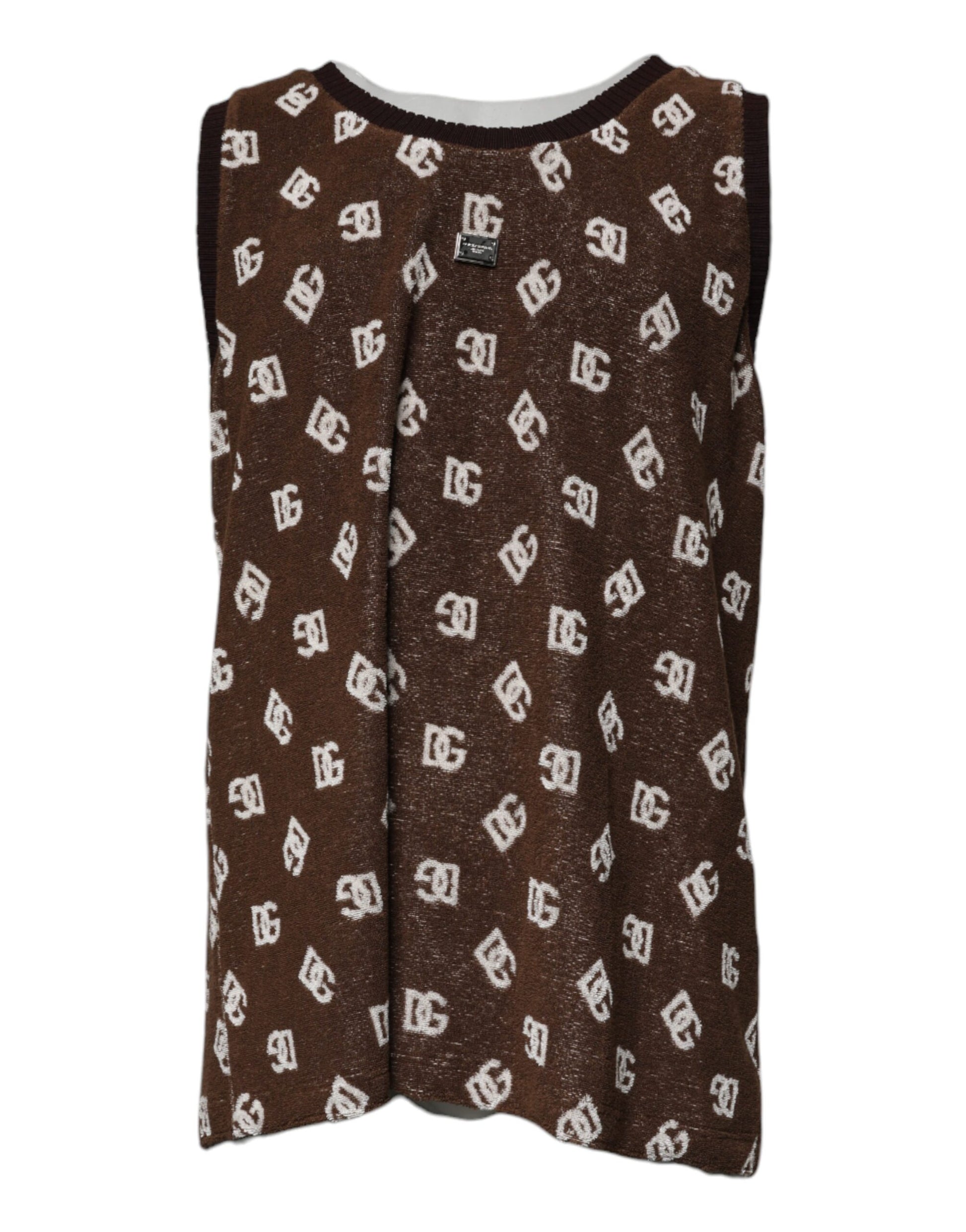 Brown vest with white lettering pattern