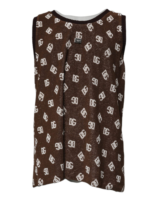 Brown vest with white lettering pattern