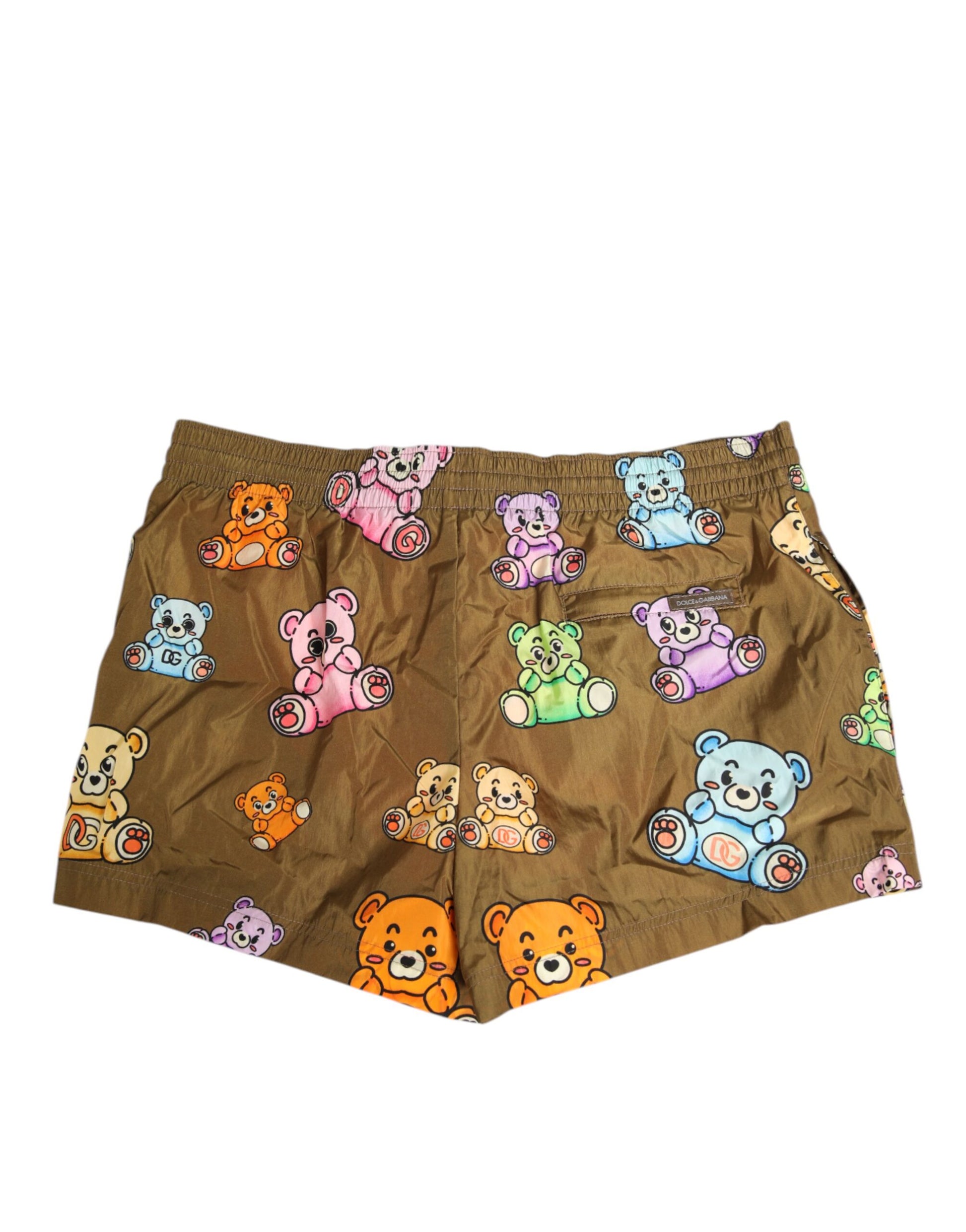 Brown shorts with multicolored teddy bear print