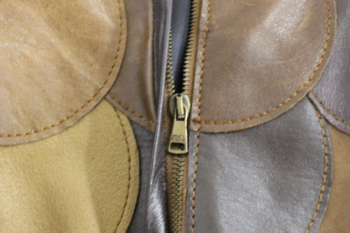 Brown leather jacket with zippered front pocket