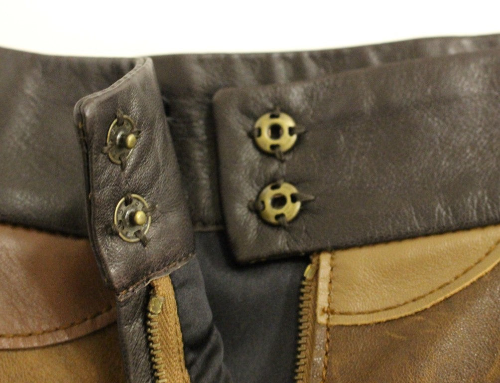 Brown leather belt with gold buttons