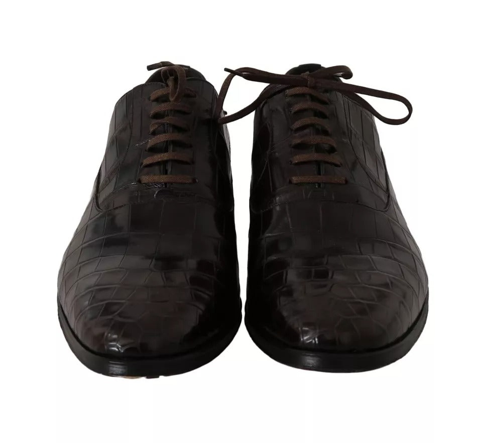 Pair of brown leather dress shoes with laces and a patterned design, possibly from the brand Dolce & Gabbana