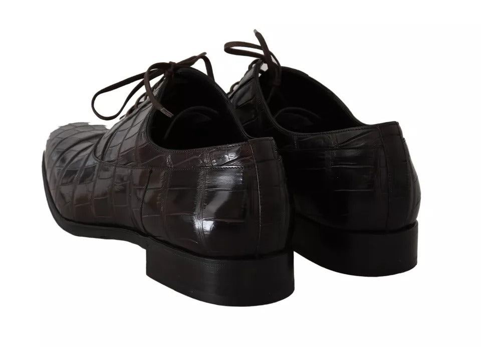 Pair of brown leather dress shoes with laces and a patterned design, possibly from the brand Dolce & Gabbana