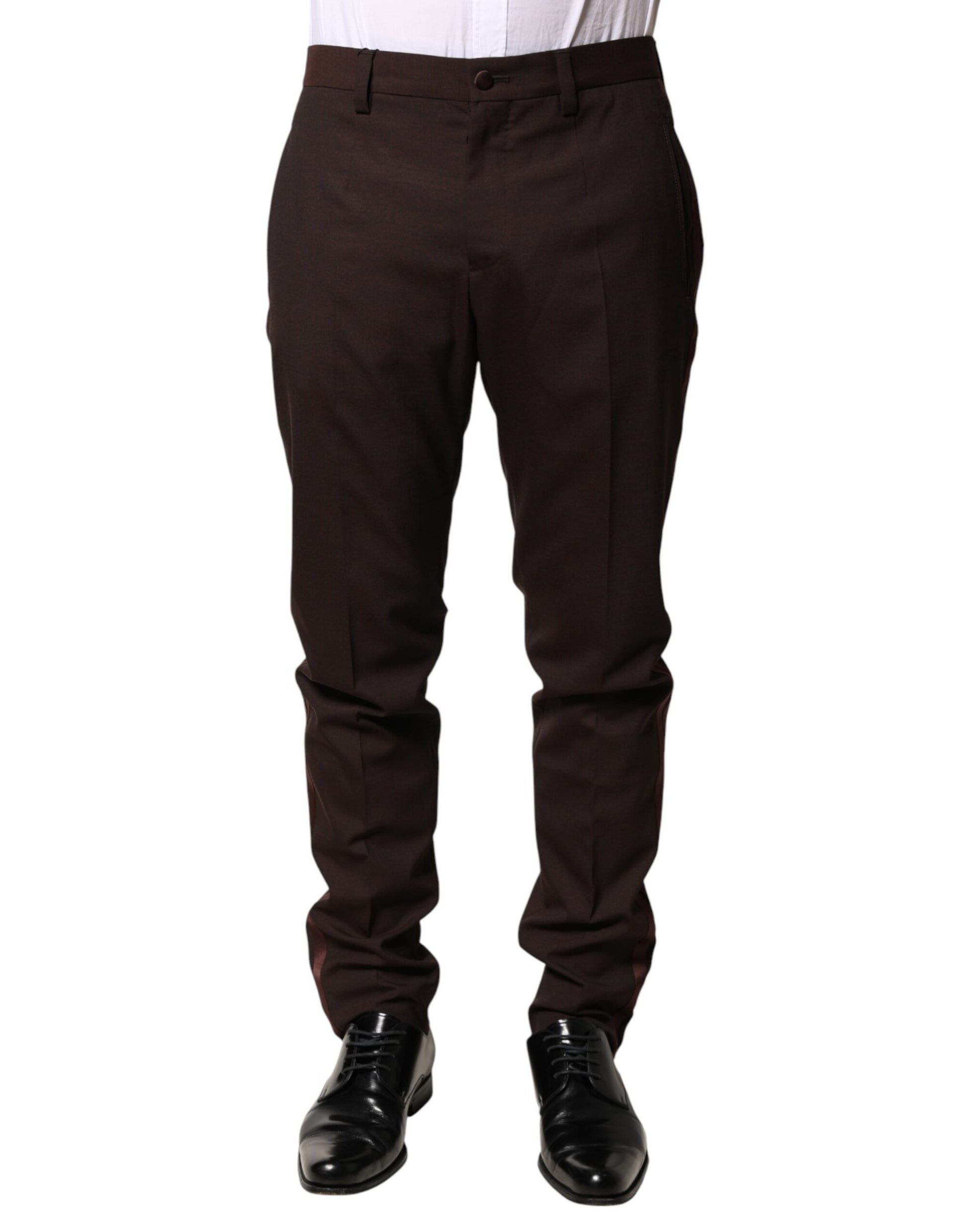 A pair of brown polyester men's dress trousers from Dolce & Gabbana