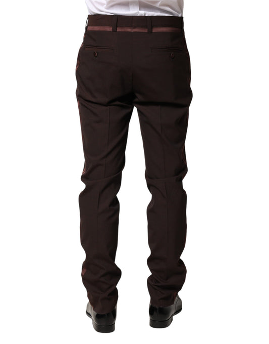 A pair of brown polyester men's dress trousers with cargo pockets