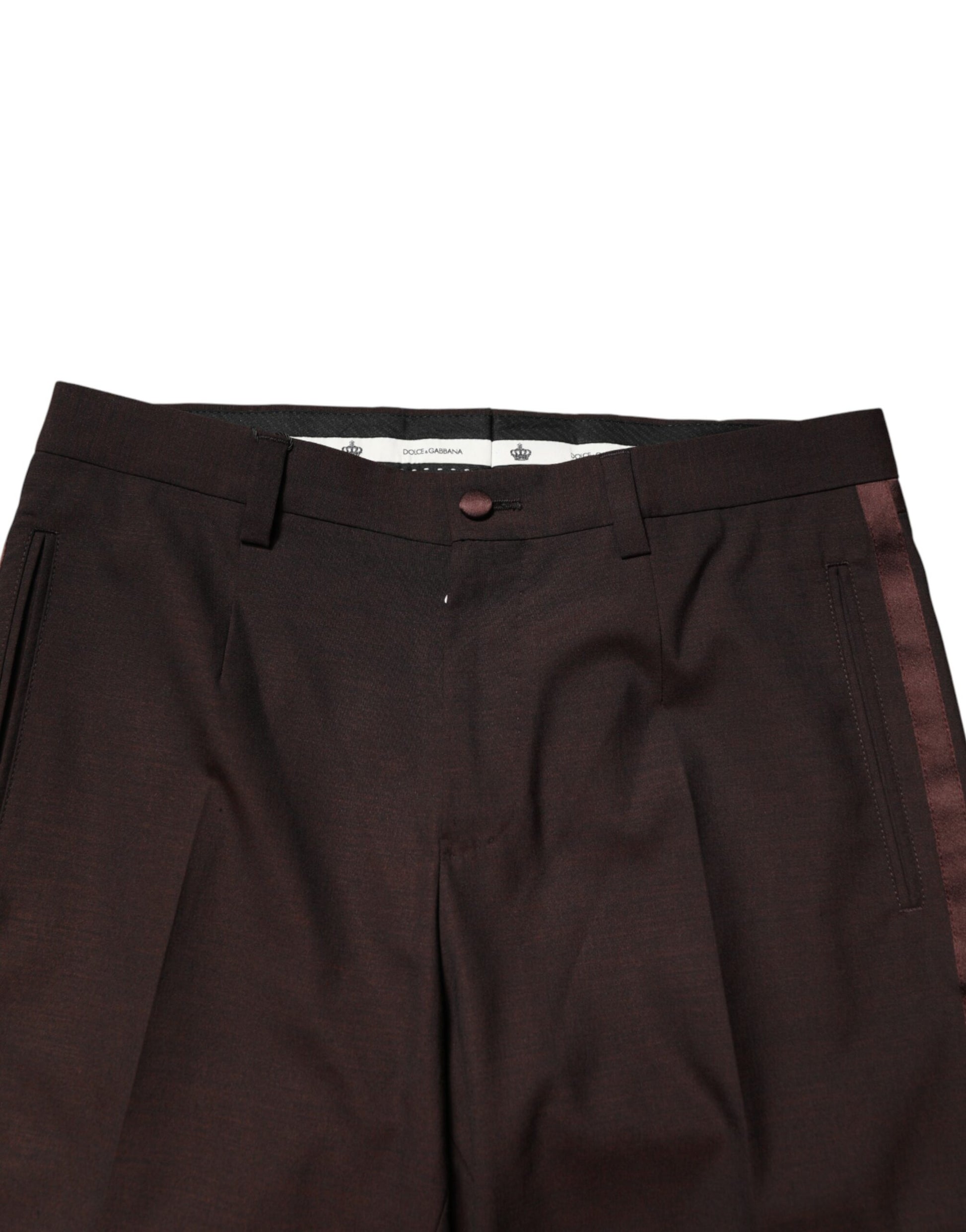 A pair of brown polyester men's dress trousers from the brand Dolce & Gabbana