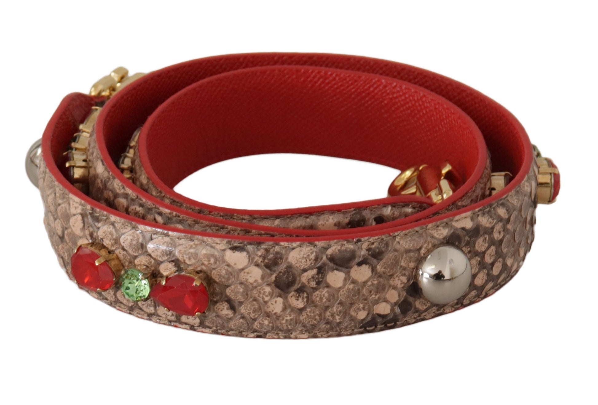 Red bracelet with gold accents and stones