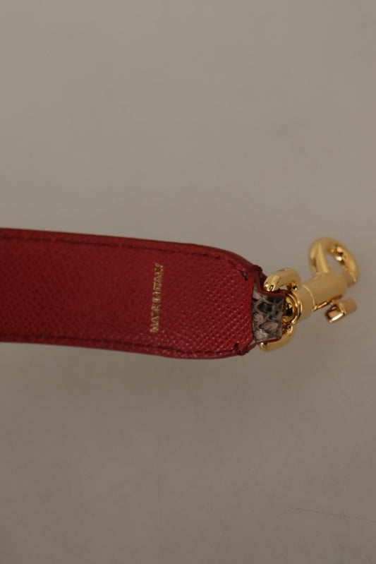 Red leather tag on a gold chain