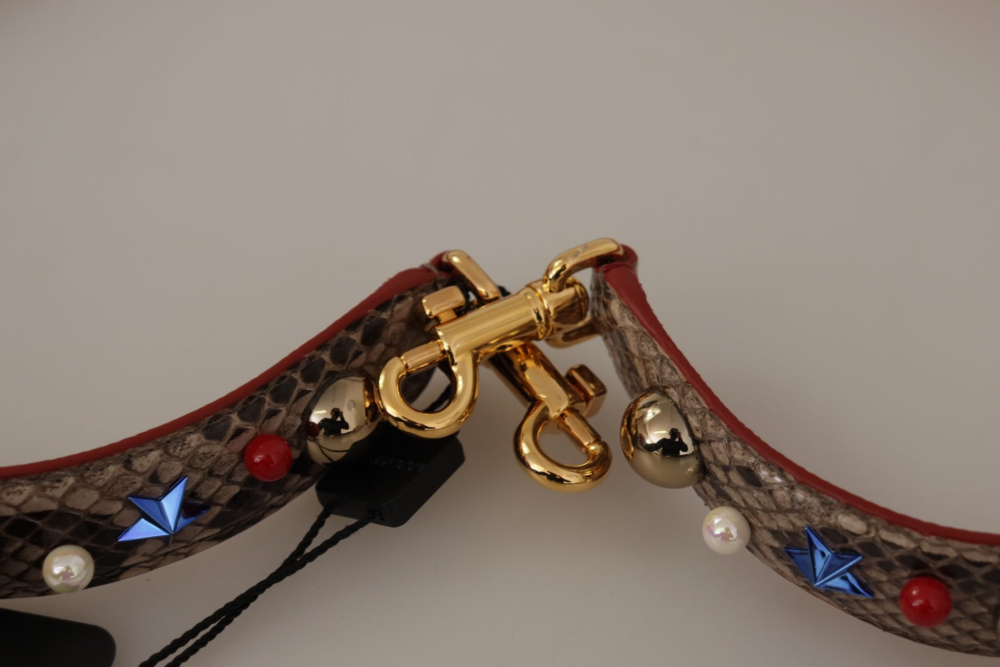 Decorative belt with gold buckle and beads