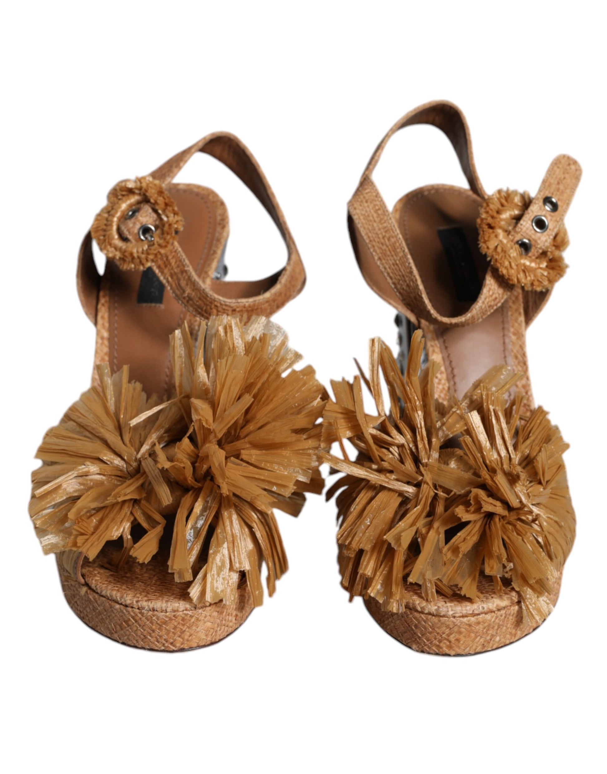 Pair of brown strappy sandals with fringe details