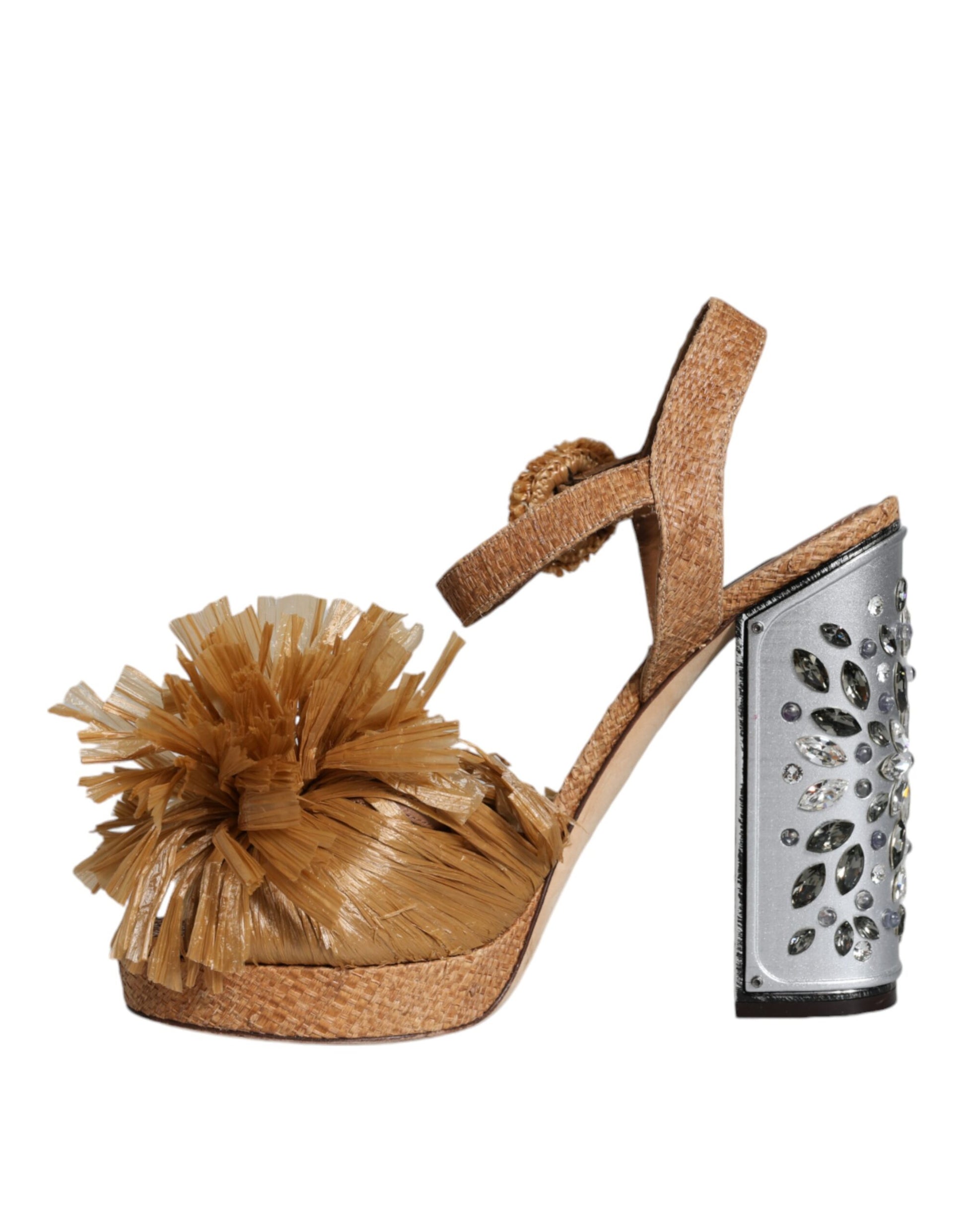 High heel sandal with a straw hat design on top