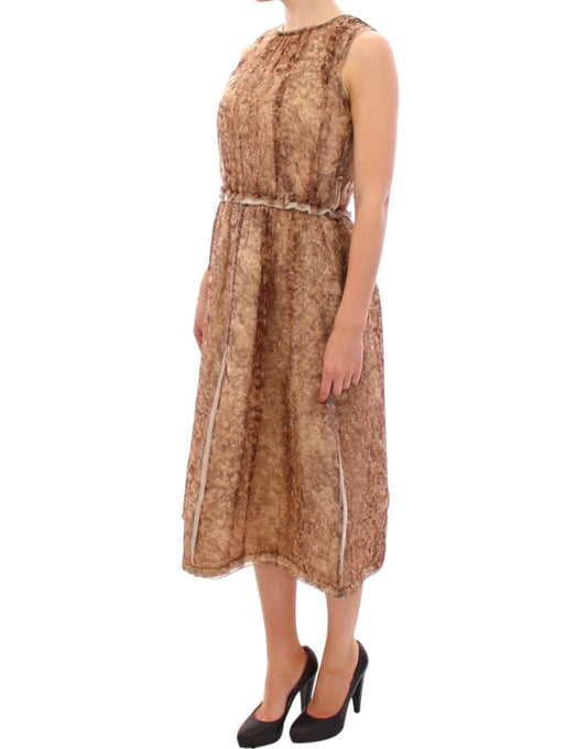 Long brown dress with belt at waist