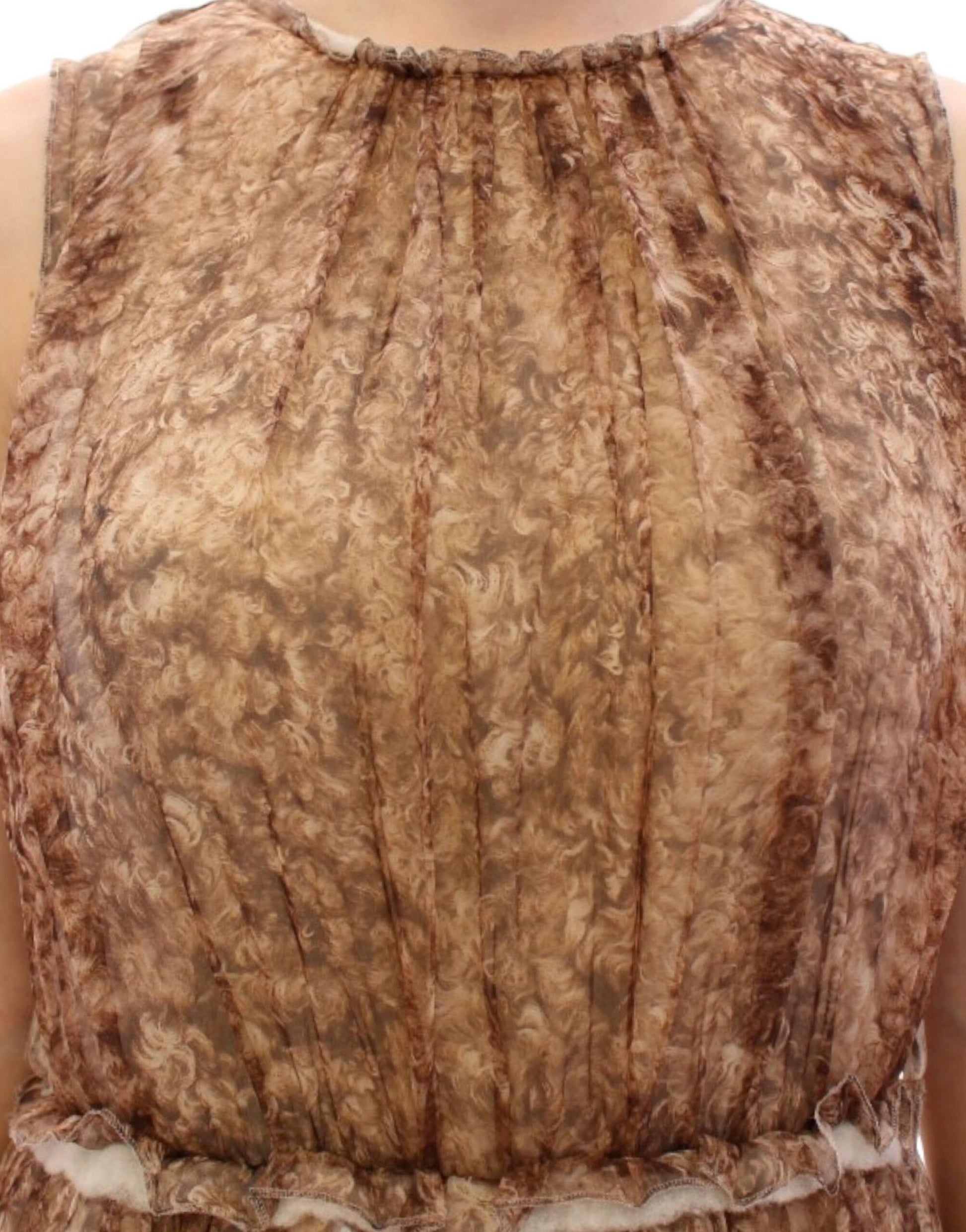 Brown dress with ruffled neckline