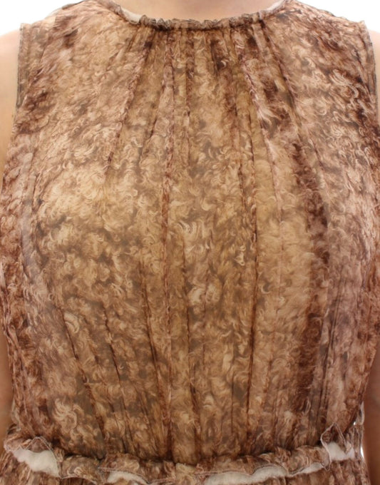Brown dress with ruffled neckline