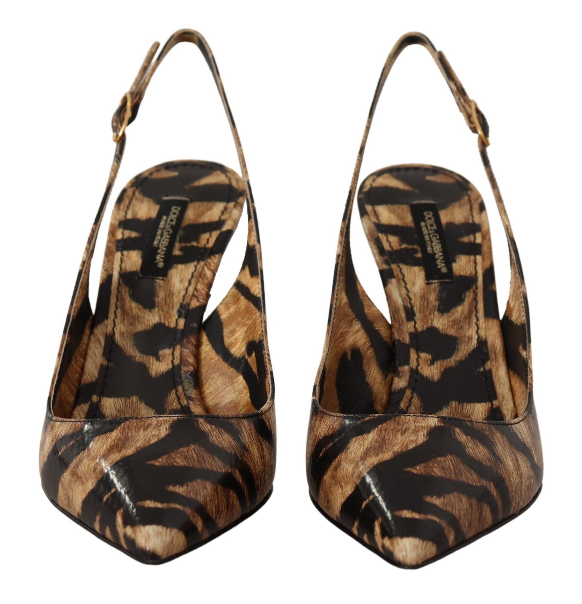 Pair of women's shoes with a tiger print design