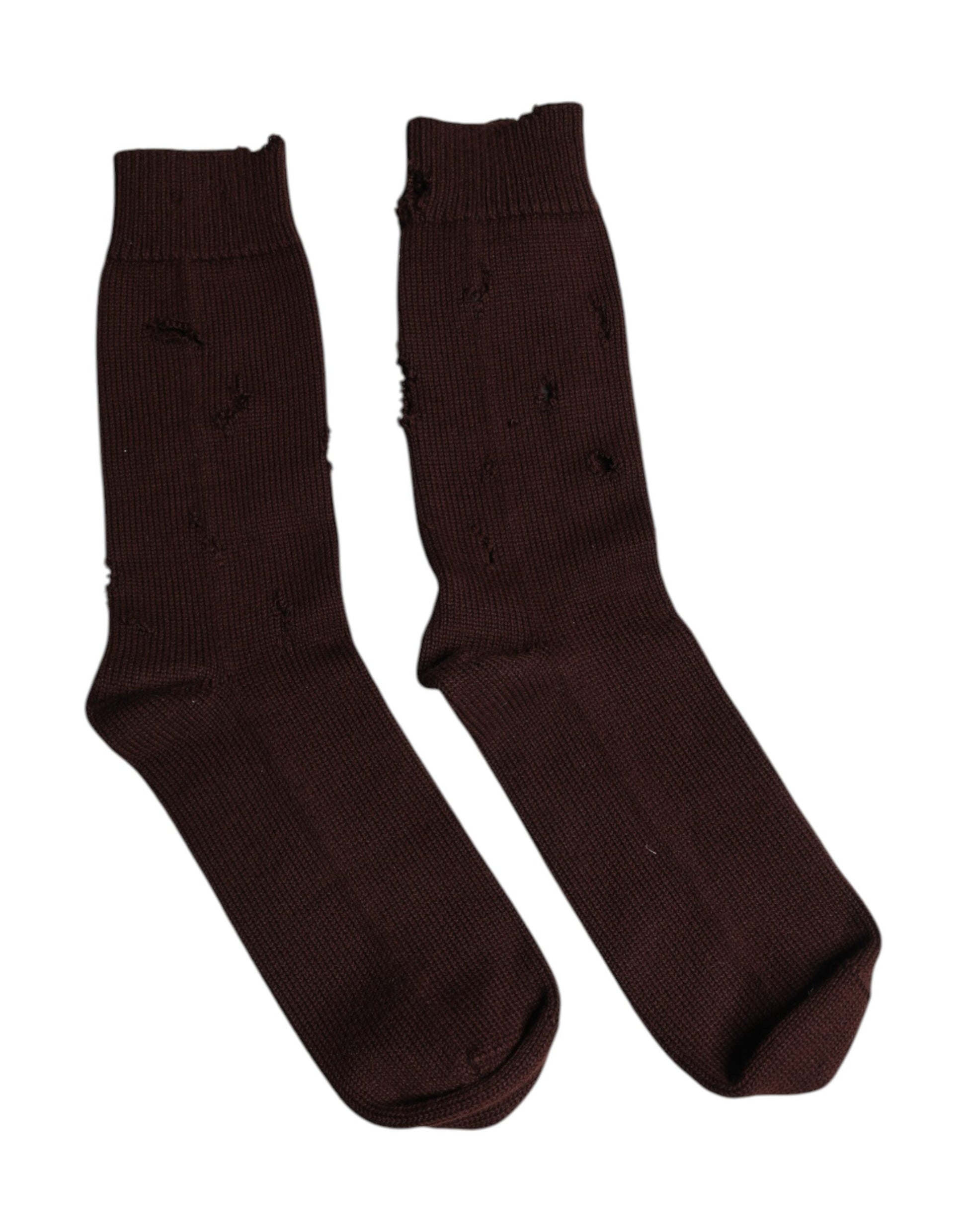 Two brown socks on a white background