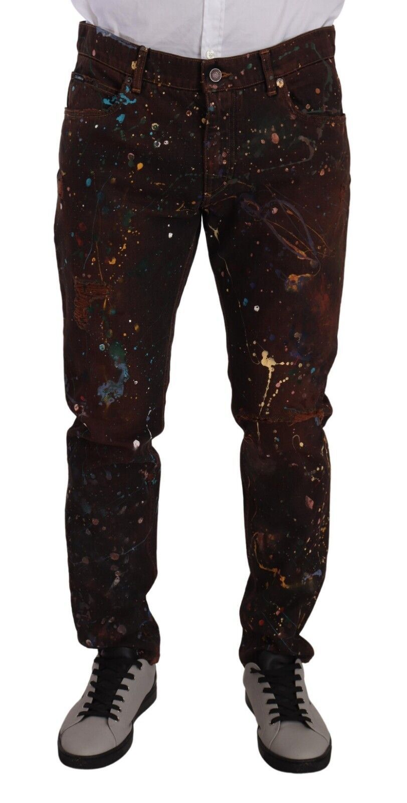 Man wearing pants with a galaxy print