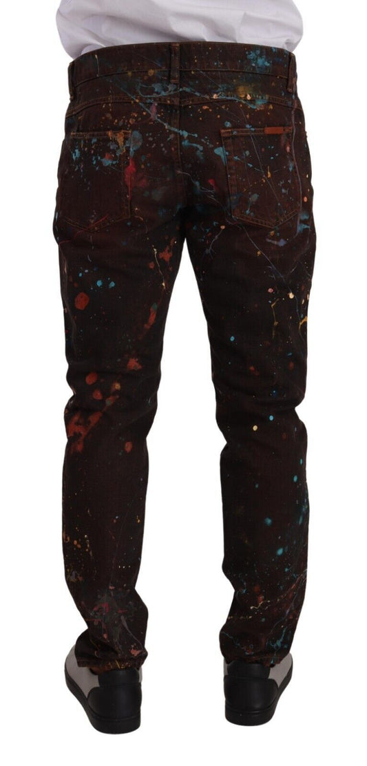 Pair of men's jeans with a galaxy print pattern