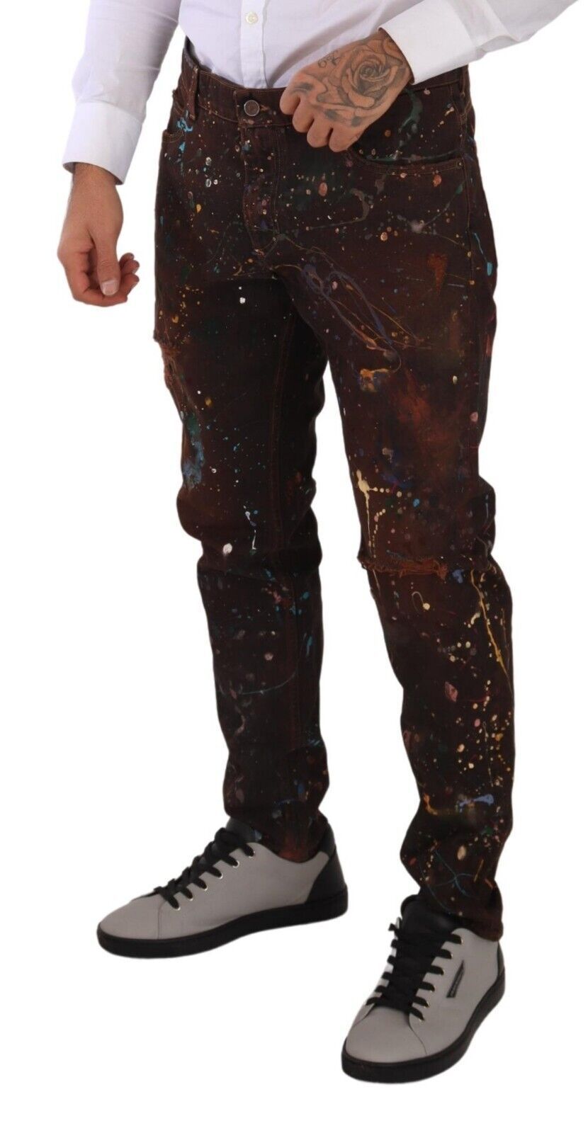 Man wearing pants with a galaxy print