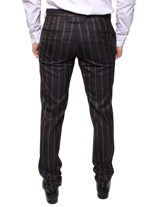 A pair of men's dress pants with brown stripes, designed by Dolce & Gabbana. They are skinny fit trousers