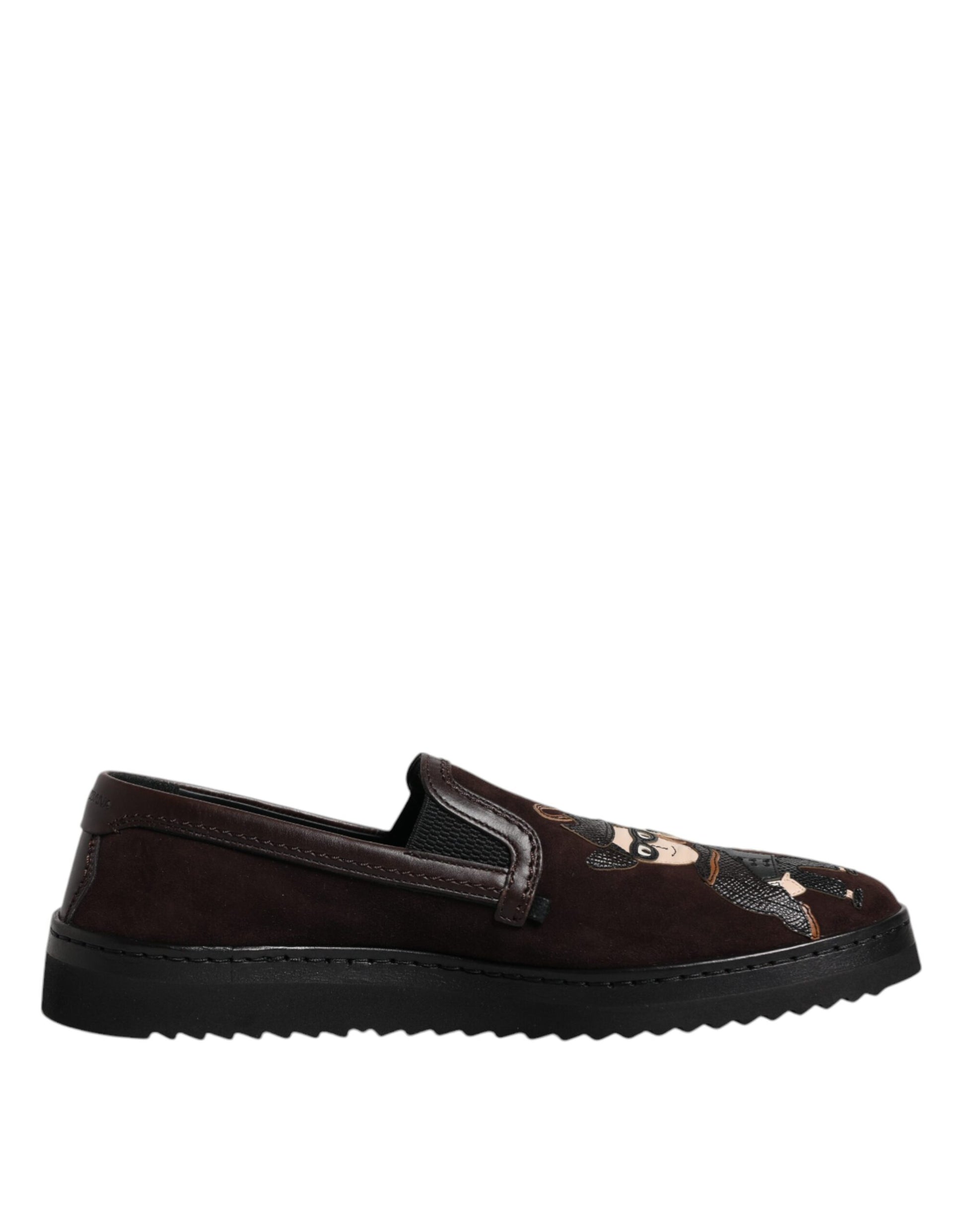 Brown suede loafer shoes with black soles