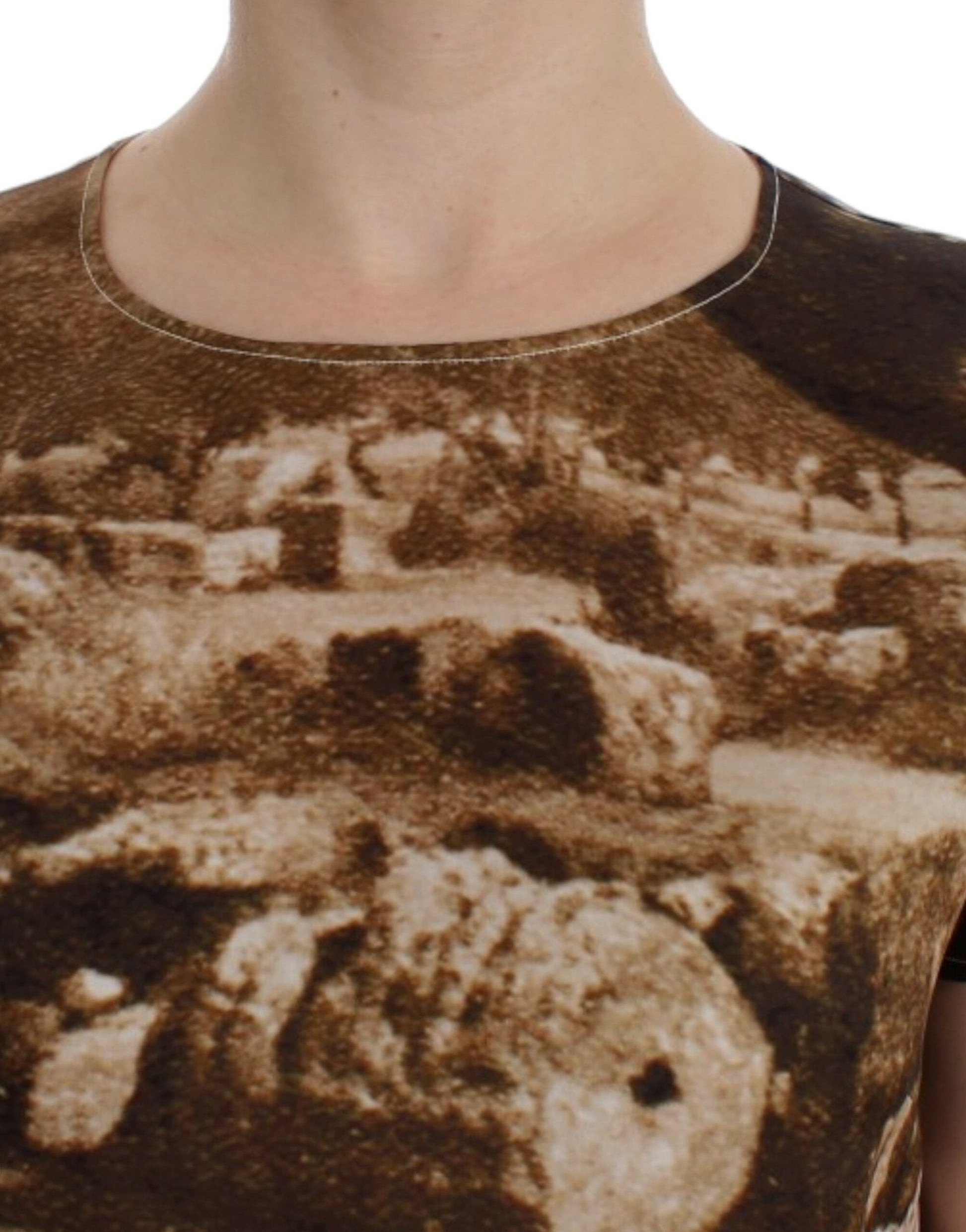 Brown top with rocky landscape print