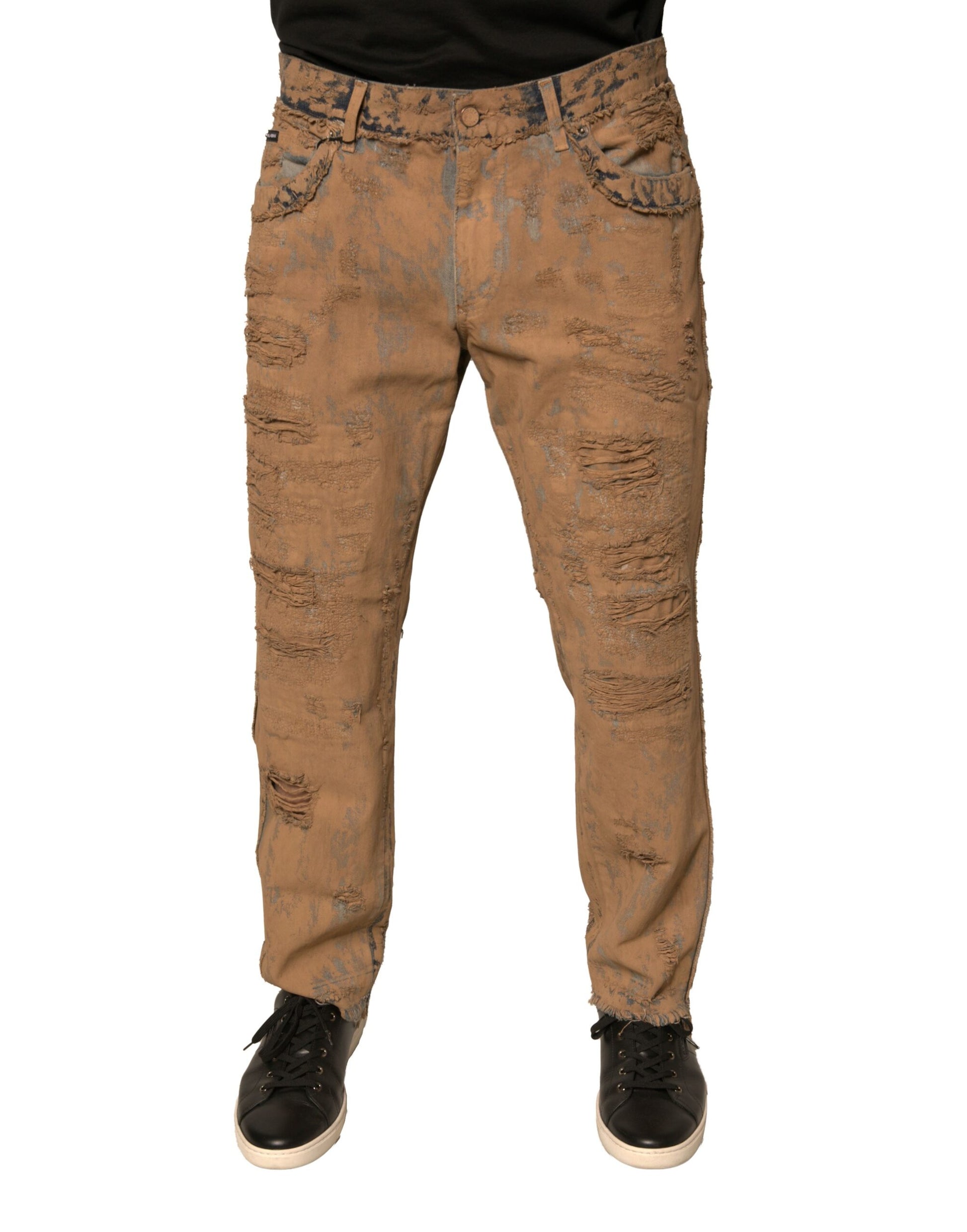 Brown distressed jeans on a mannequin