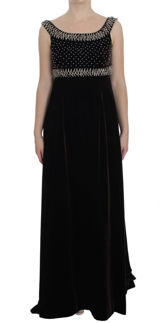 Long black formal dress with beaded bodice