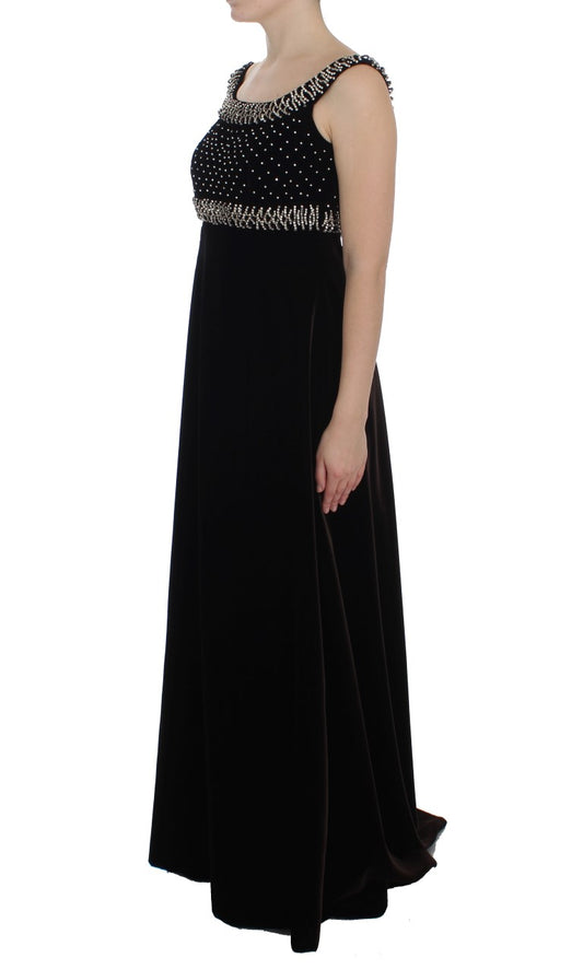 Long black formal dress with beaded bodice