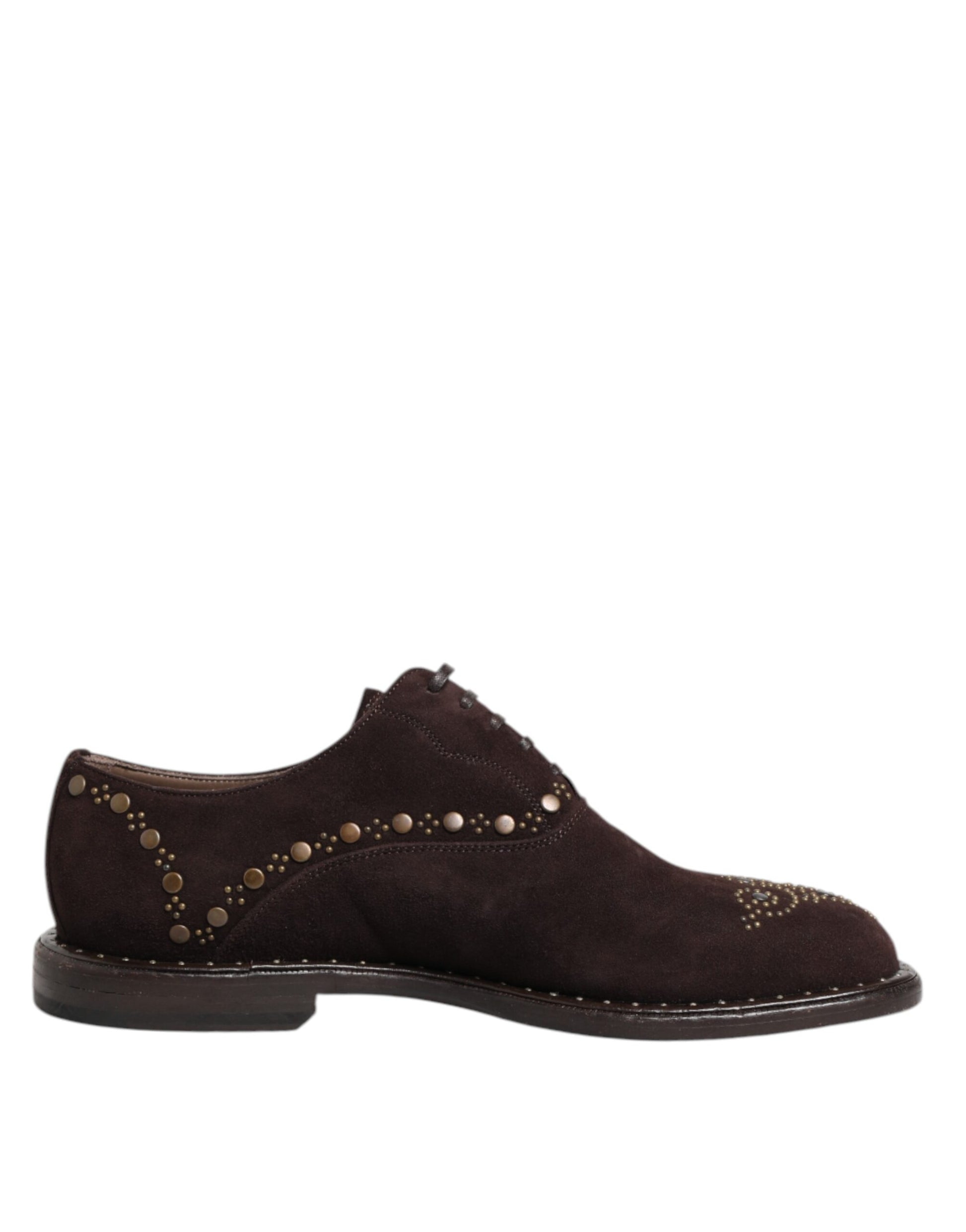 Brown velvet lace up oxford dress shoes with gold studs and embroidery detail
