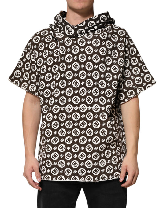Man wearing hoodie with white design on front