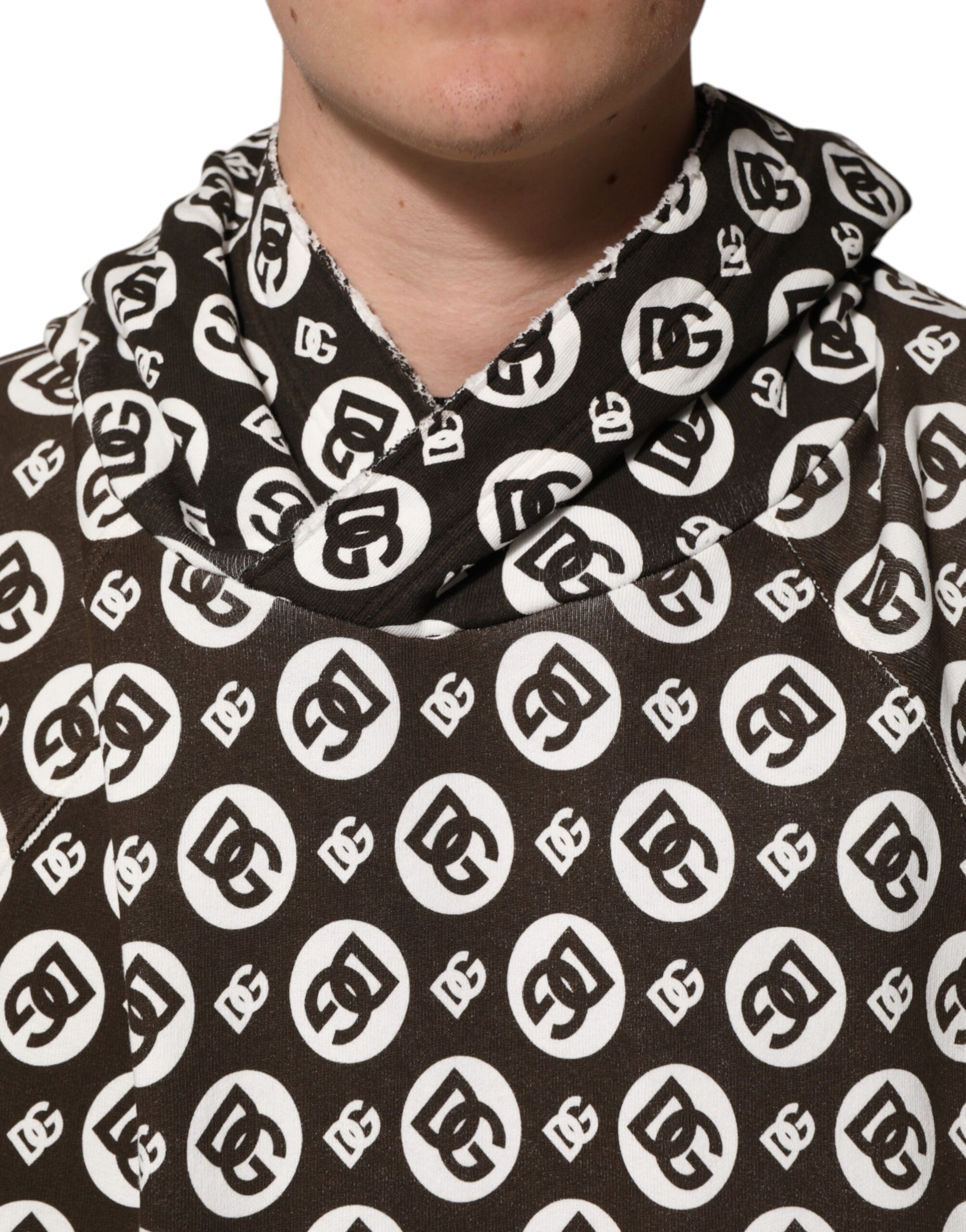 Man wearing scarf with repeated pattern
