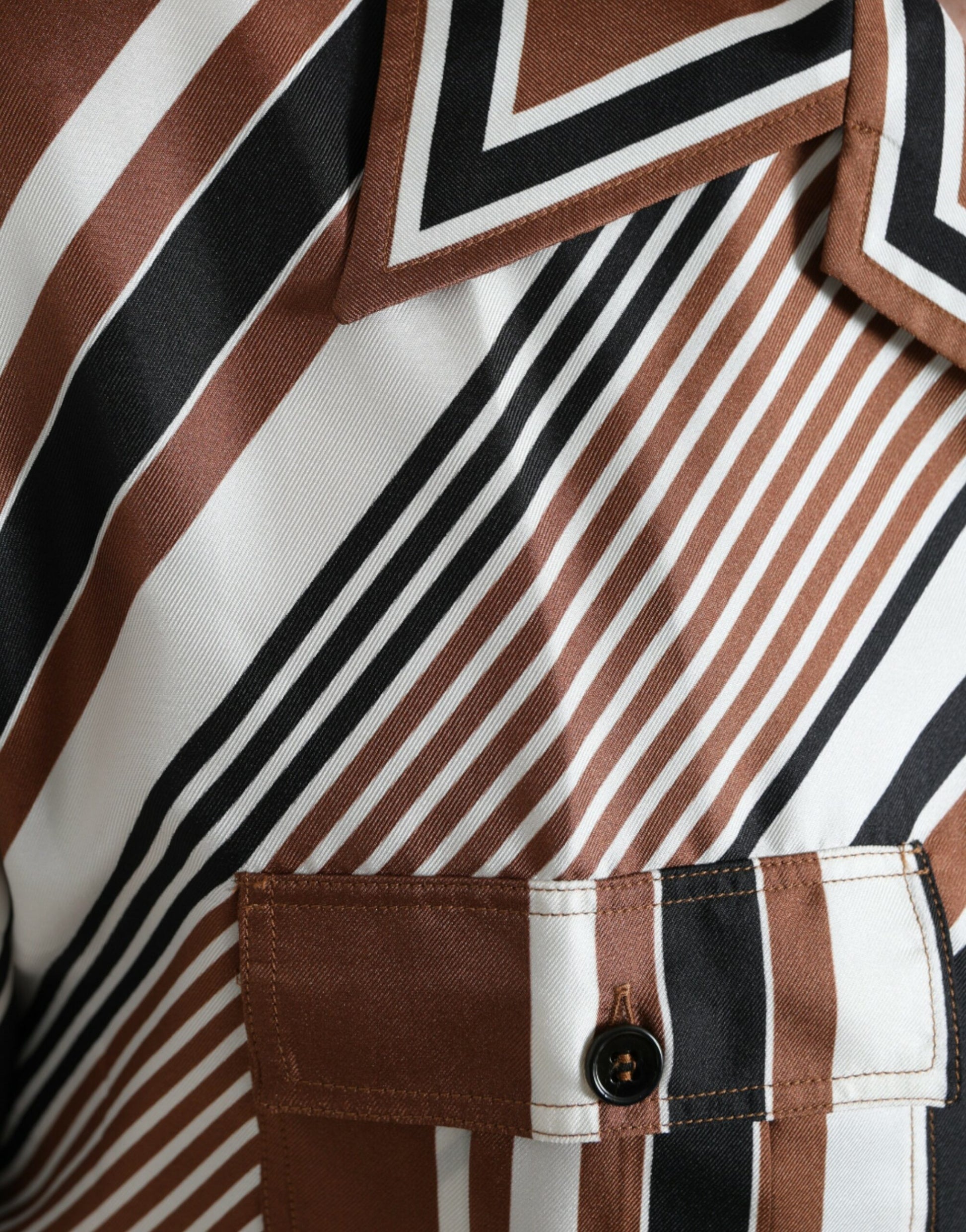 Brown shirt with black and white stripes