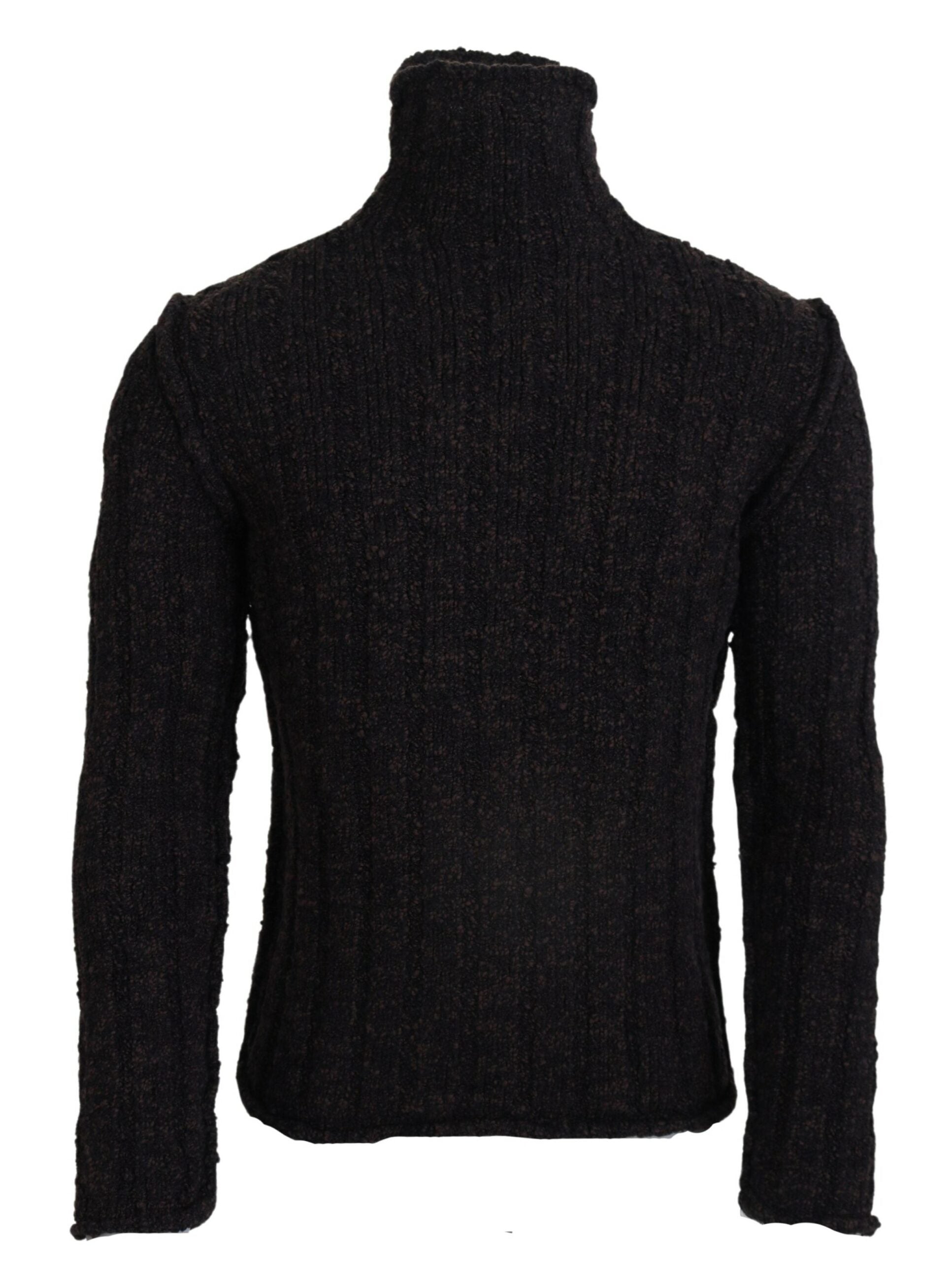 Black turtleneck sweater with horizontal ribbing on sleeves