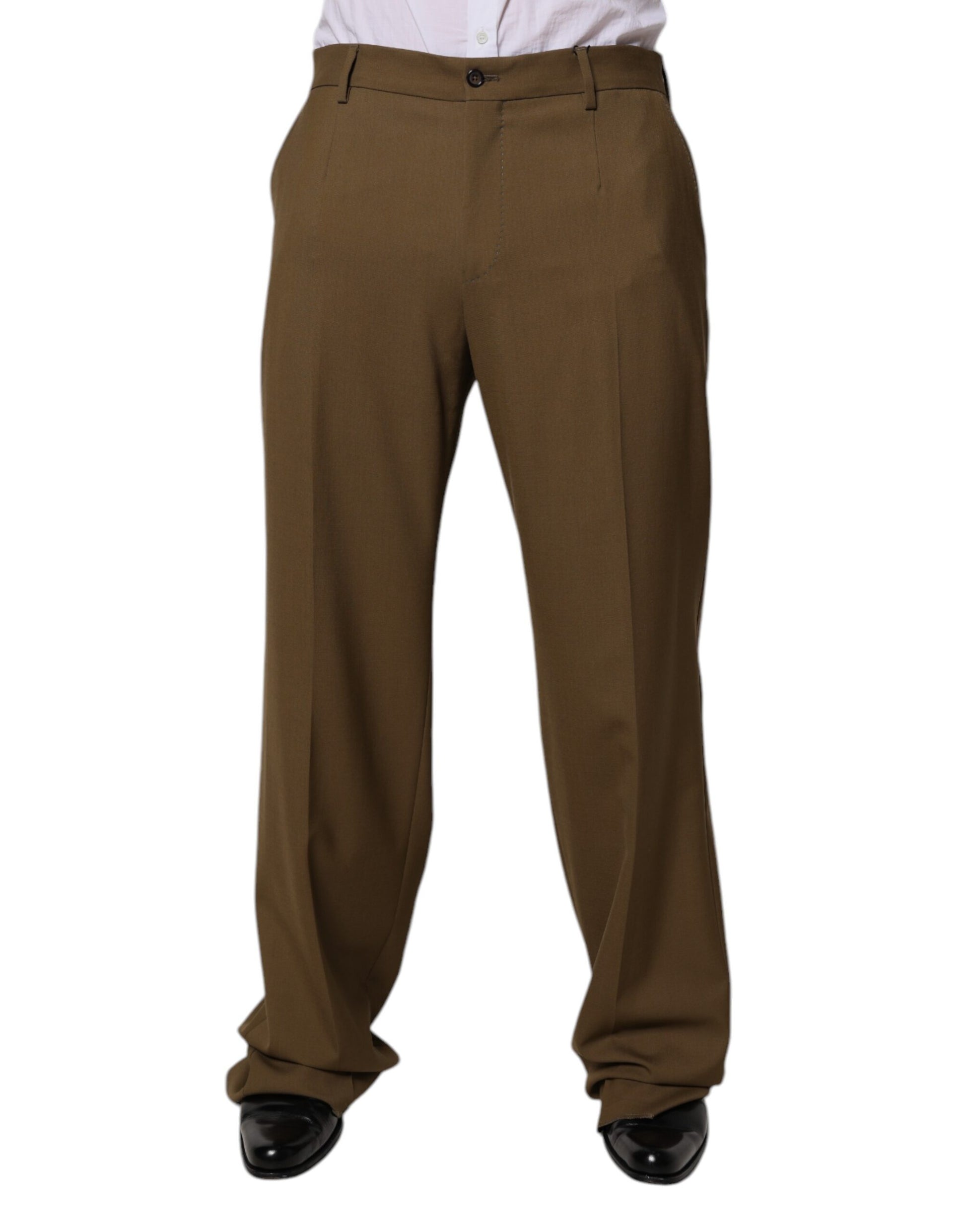 A pair of brown wool straight formal dress pants by Dolce & Gabbana