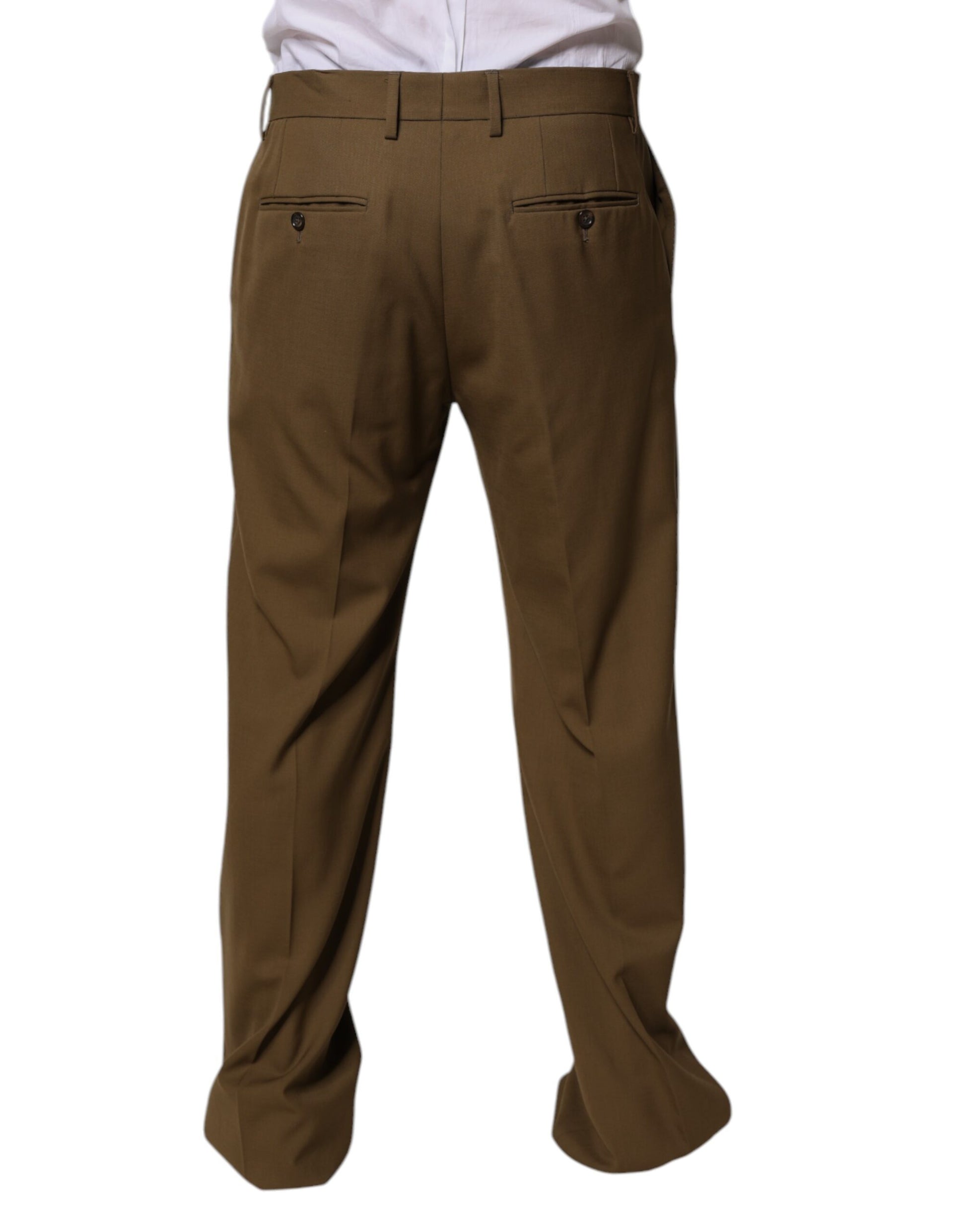 A pair of brown wool straight formal dress pants by Dolce & Gabbana