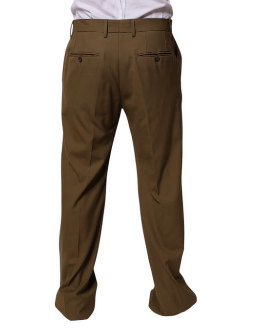 A pair of brown wool straight formal dress pants by Dolce & Gabbana