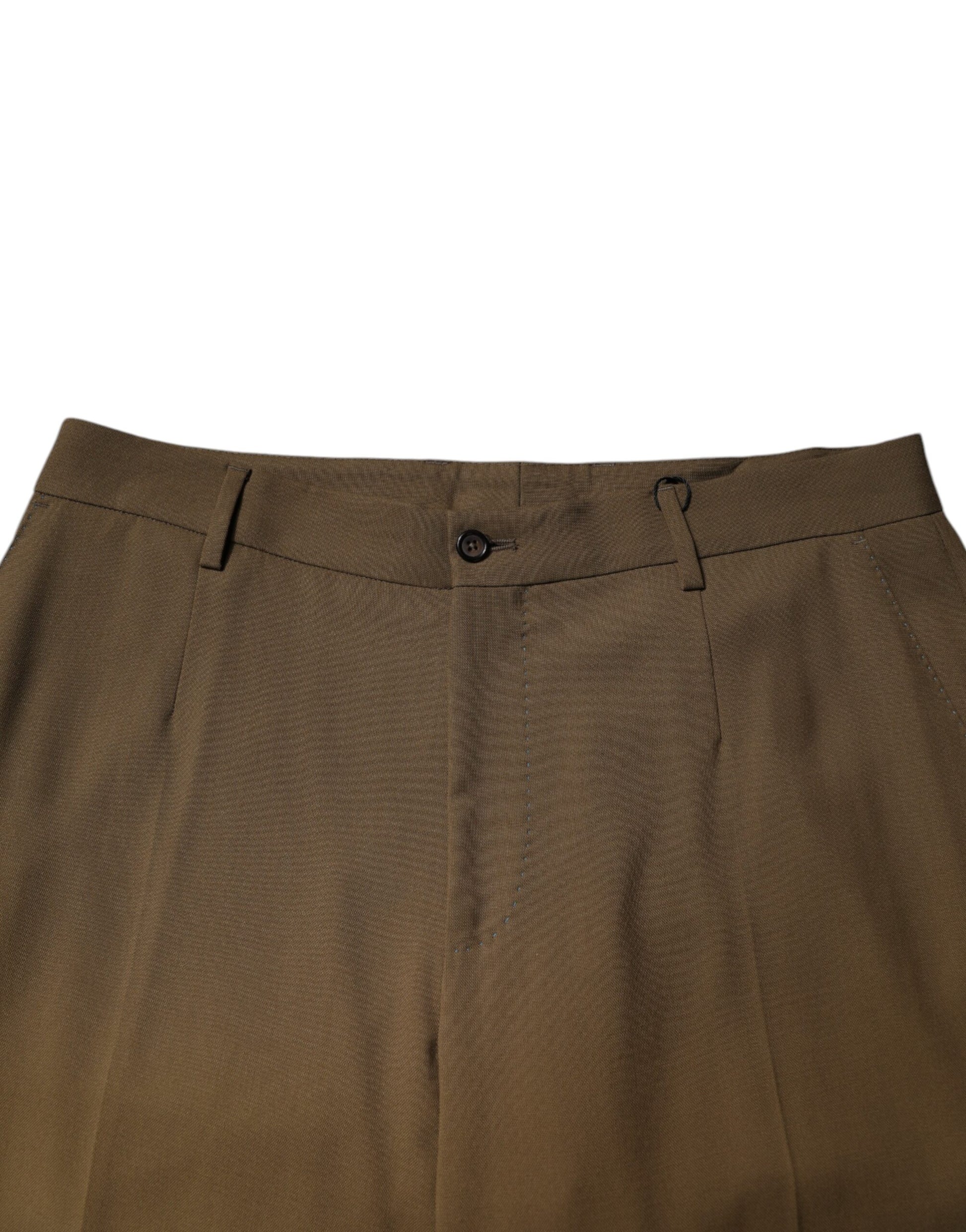 Brown wool straight formal dress pants with button closure and belt loops