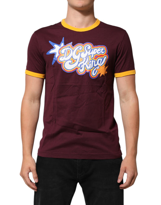 Maroon t-shirt with graphic design on front