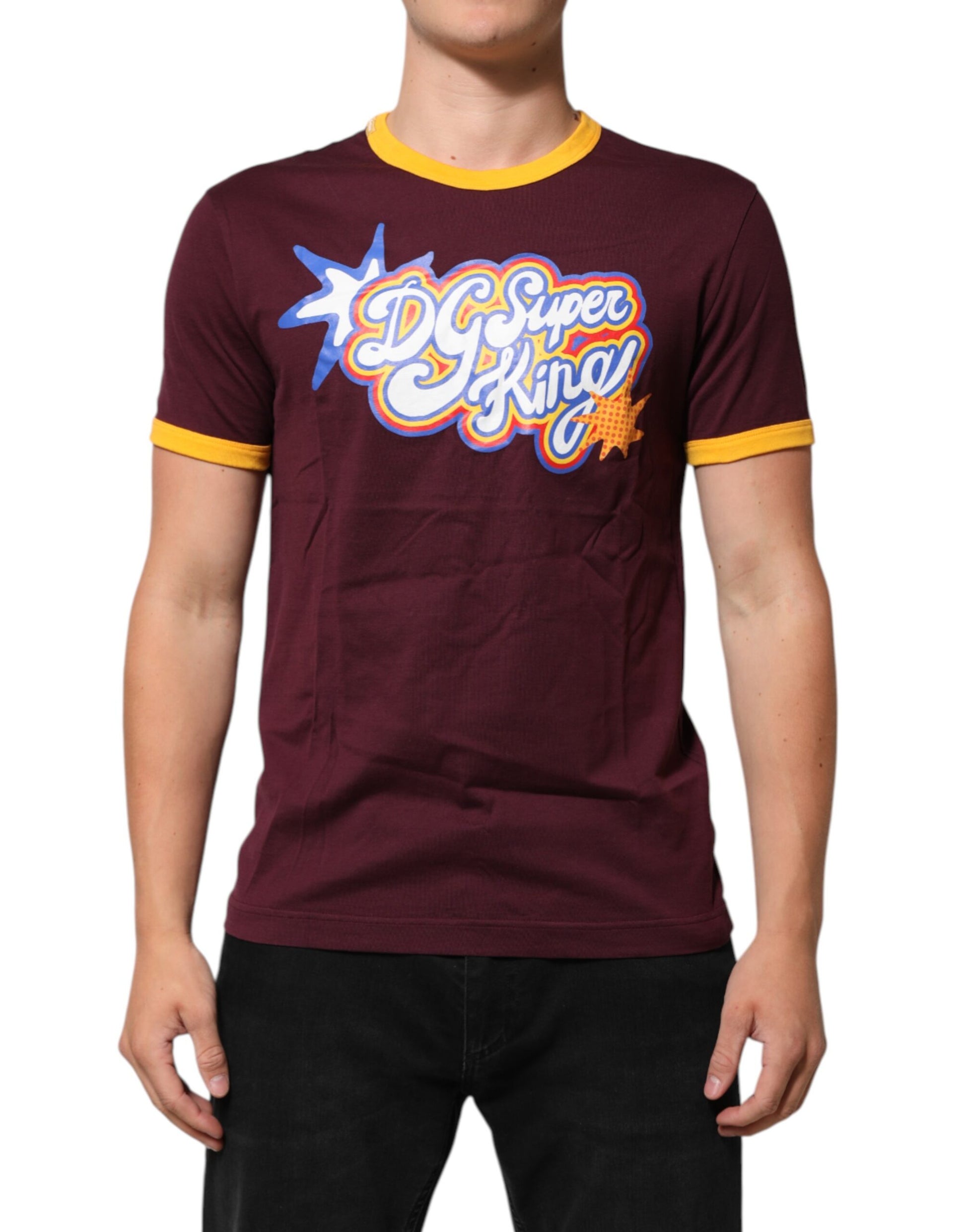 Red t-shirt with white graphic design on front