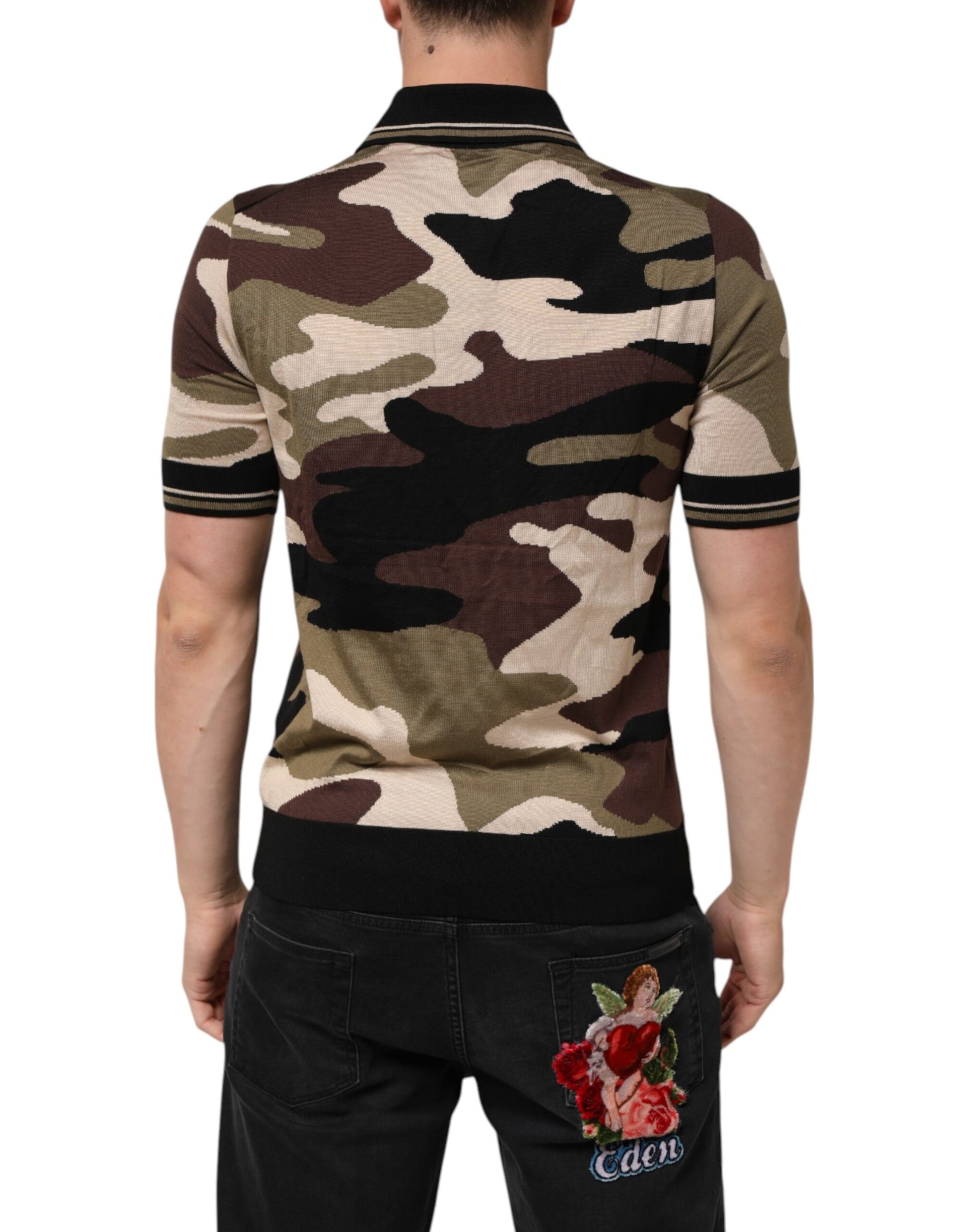Camouflage shirt with floral design on back