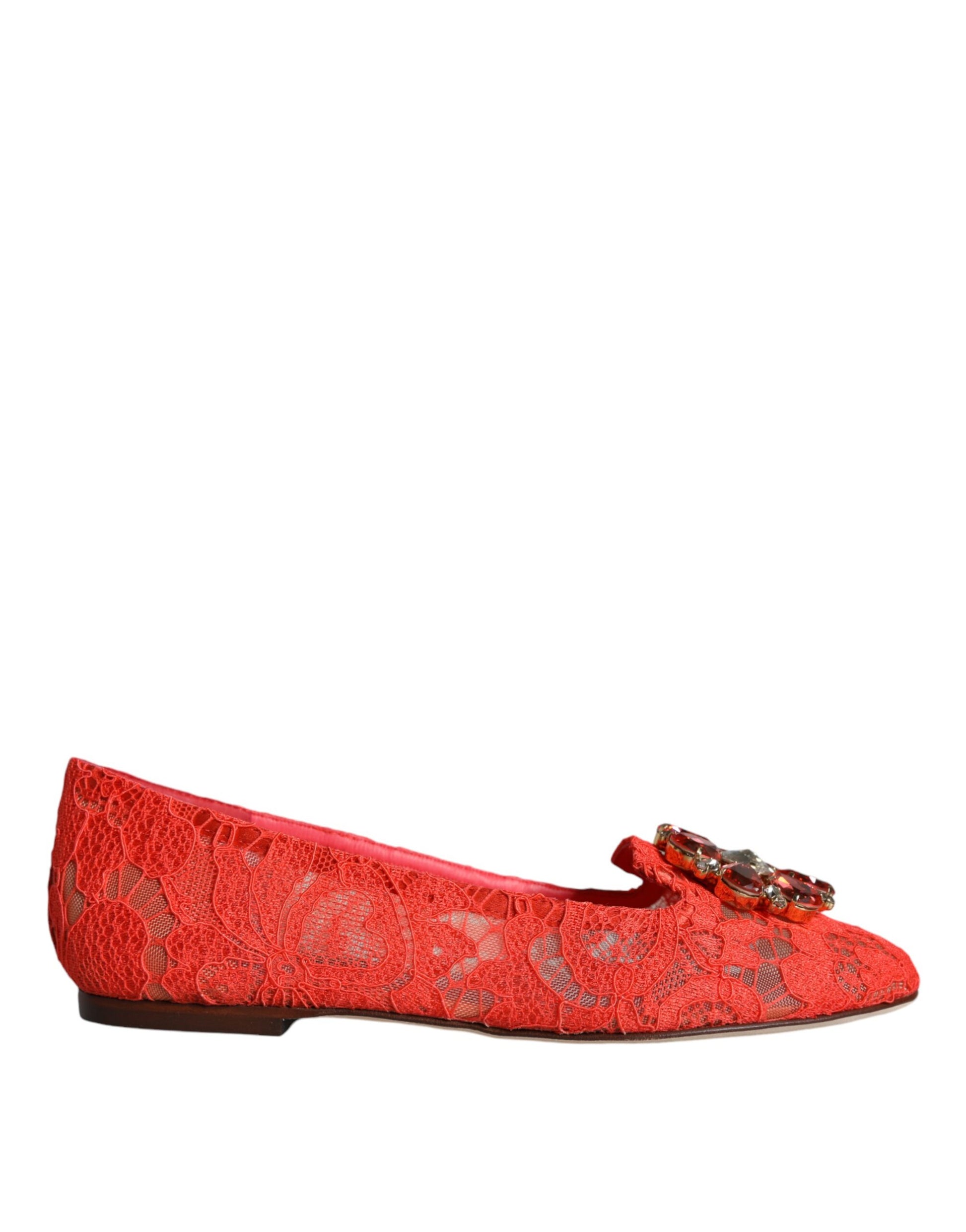 Red embroidered women's flat shoe