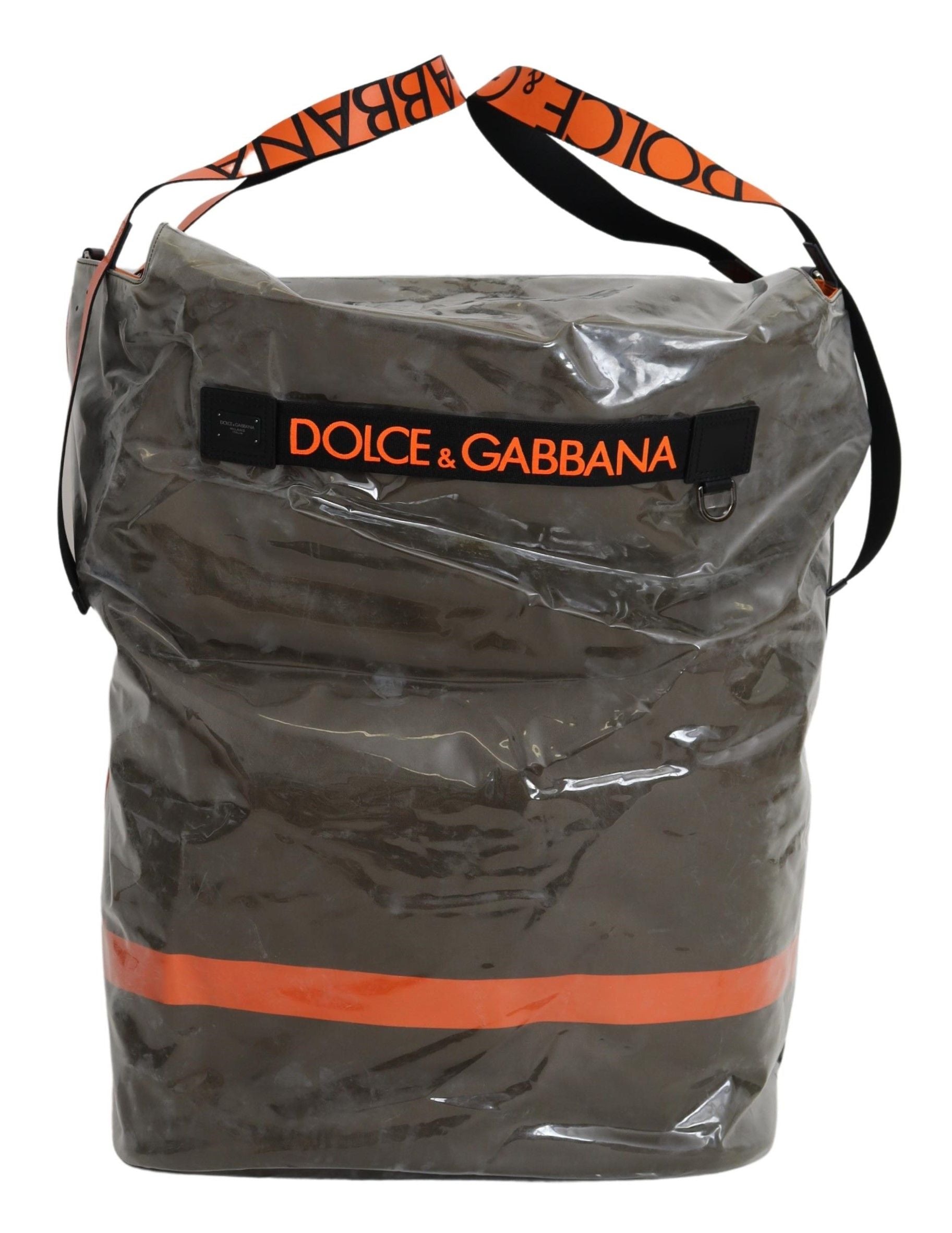 Brown bag with red stripe and black straps