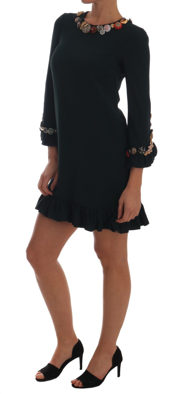 Black dress with ruffles on sleeves and hem