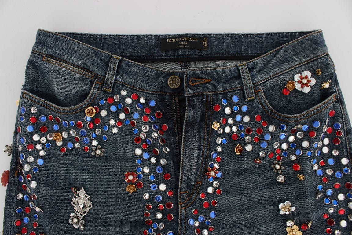 Denim shorts with colorful embellishments and studs