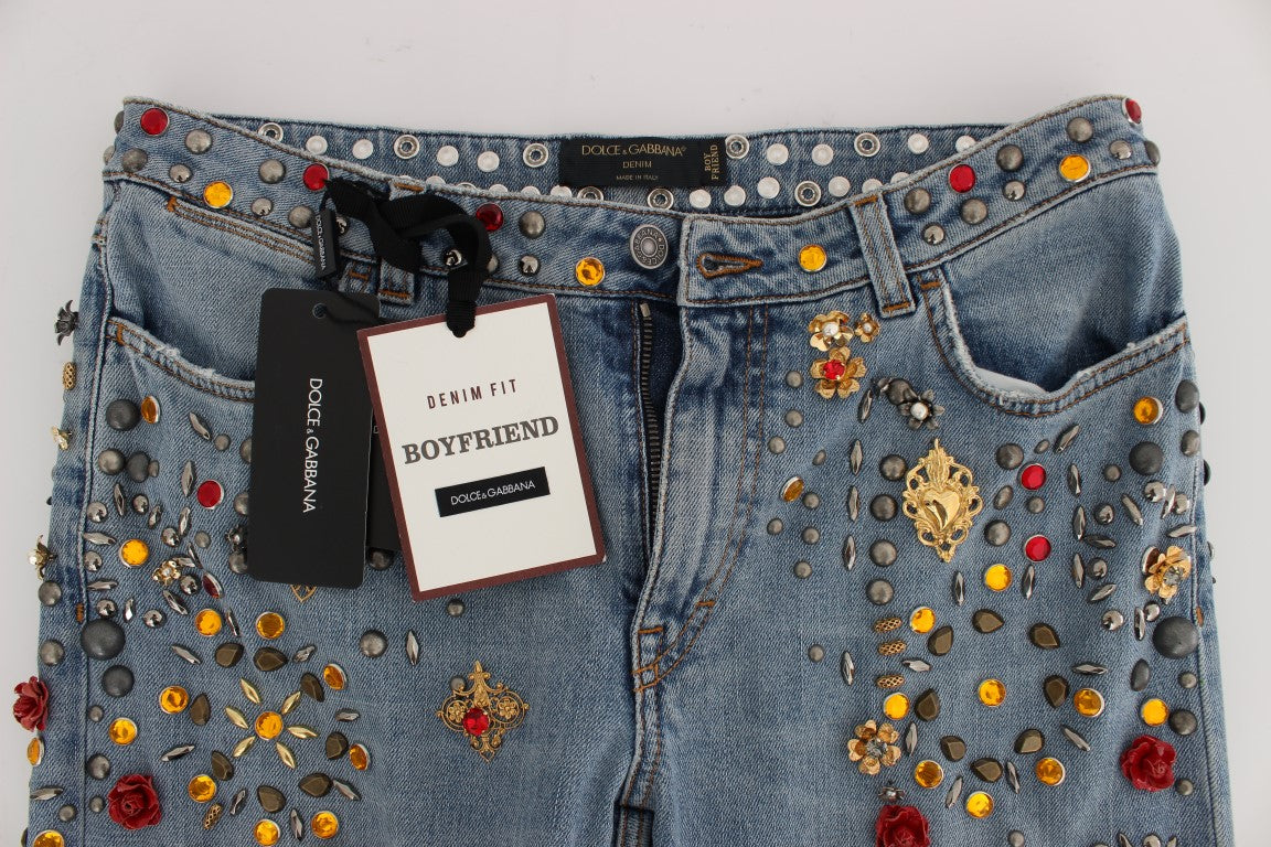 Denim shorts with embellishments and a tag indicating they are from Boyfriend brand