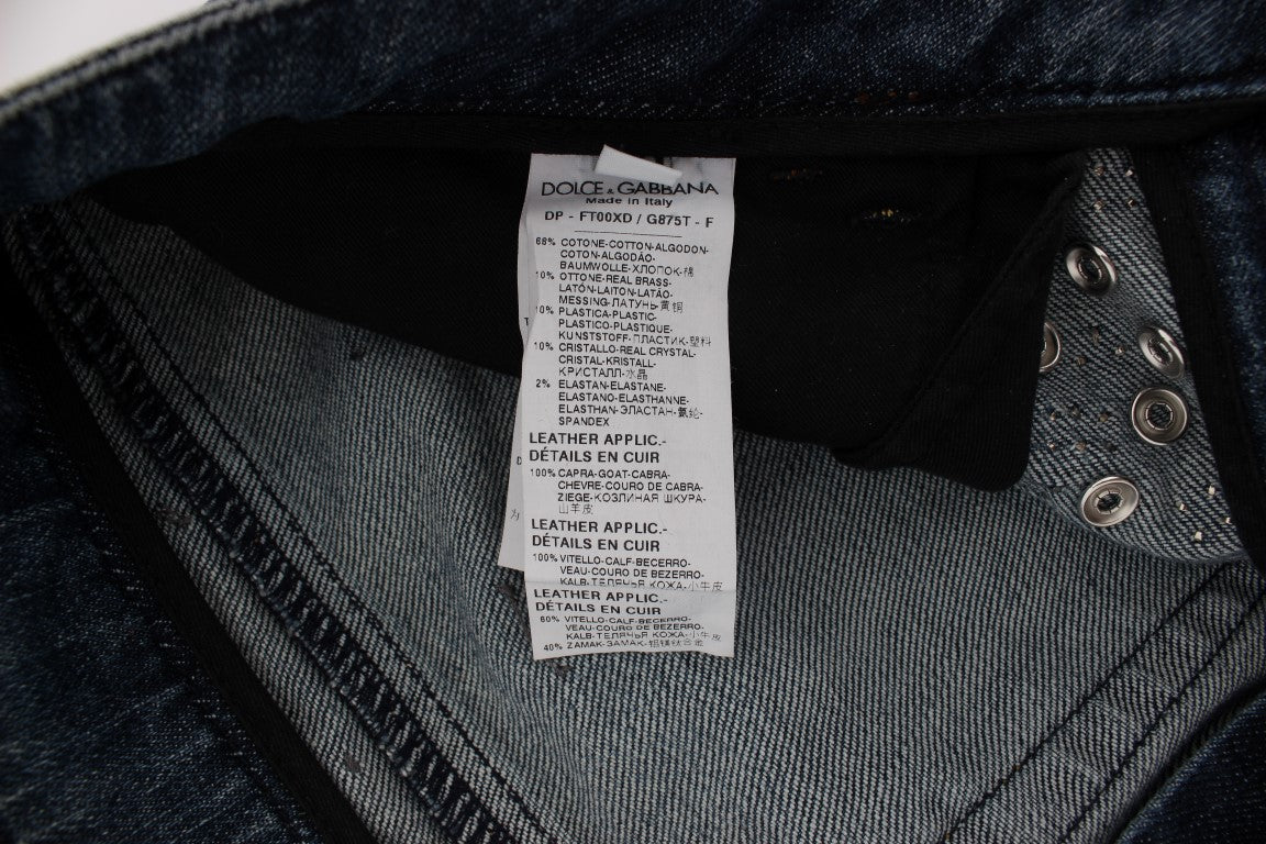 Blue denim jeans with tag inside waistband