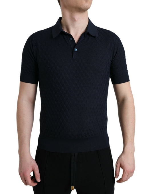 Man wearing dark polo shirt
