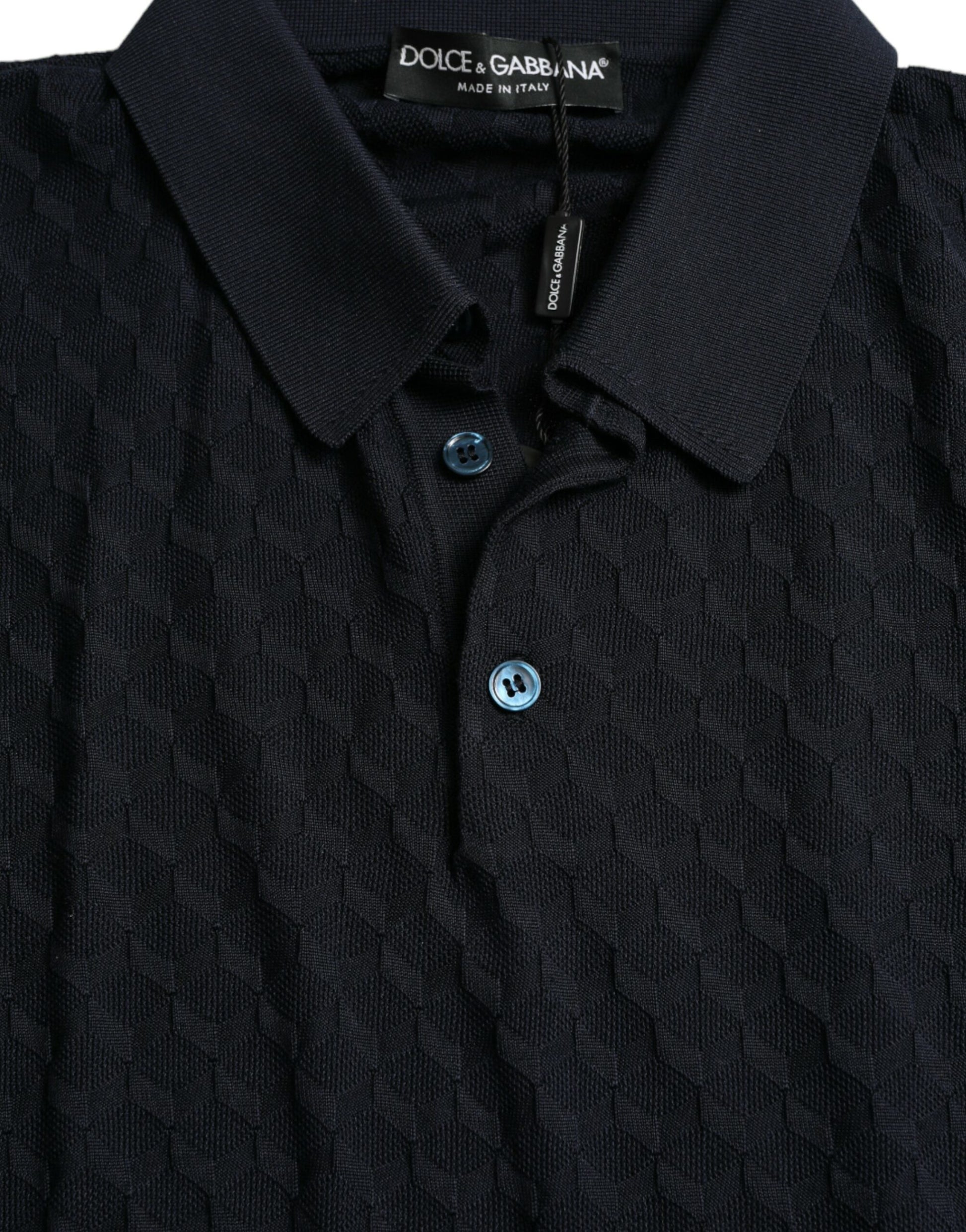 Blue polo shirt with white buttons